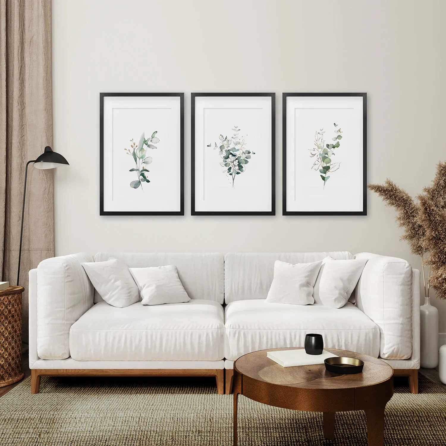 Gold & Green Eucalyptus Wall Art Set of 3