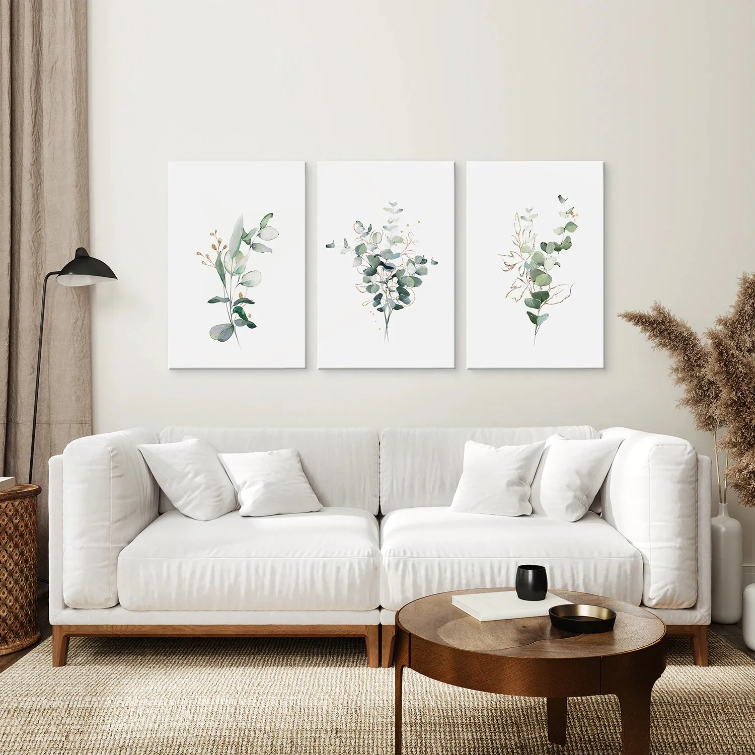 Gold & Green Eucalyptus Wall Art Set of 3