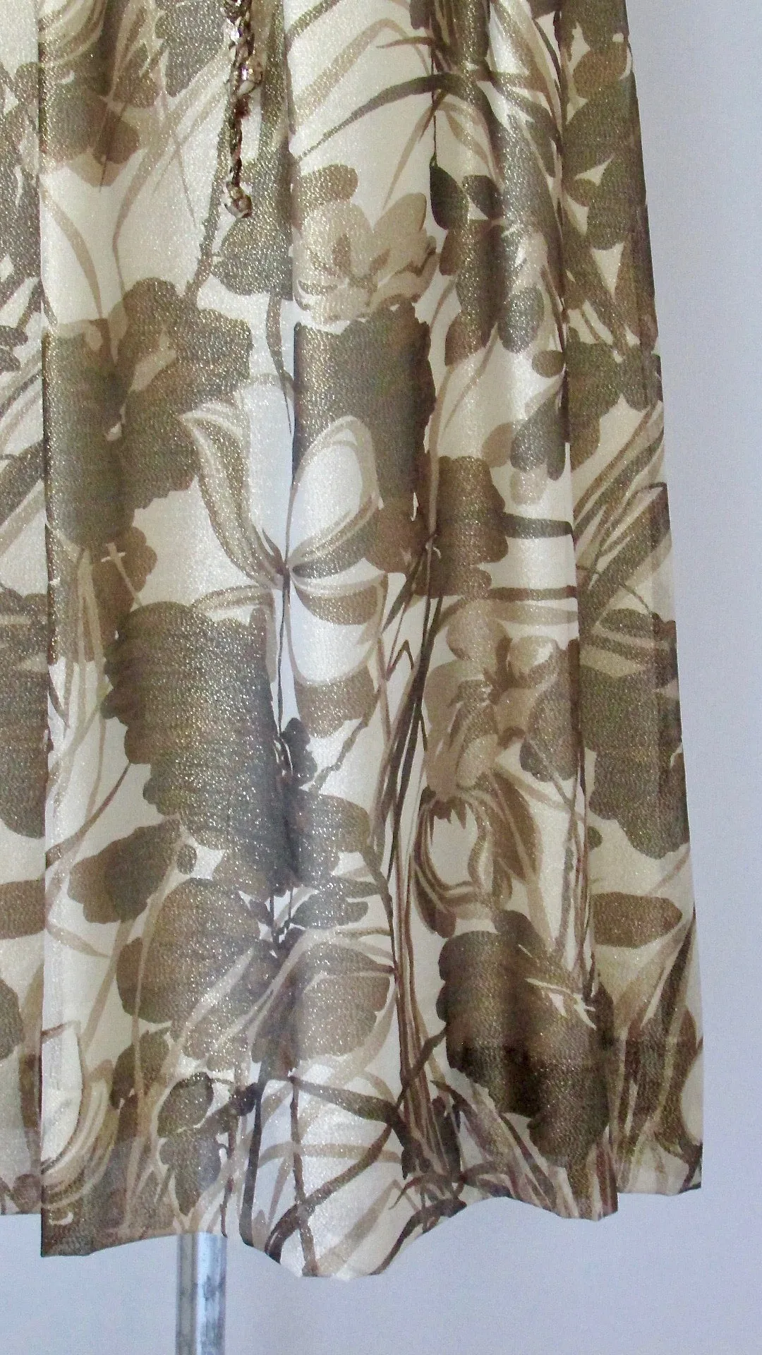 GOLDEN RENAISSANCE 1960s Floral Gold Metallic Empire Waist Maxi Gown, Size Small