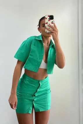 Green Cropped Shirt & Mini Skirt Set - Cathy