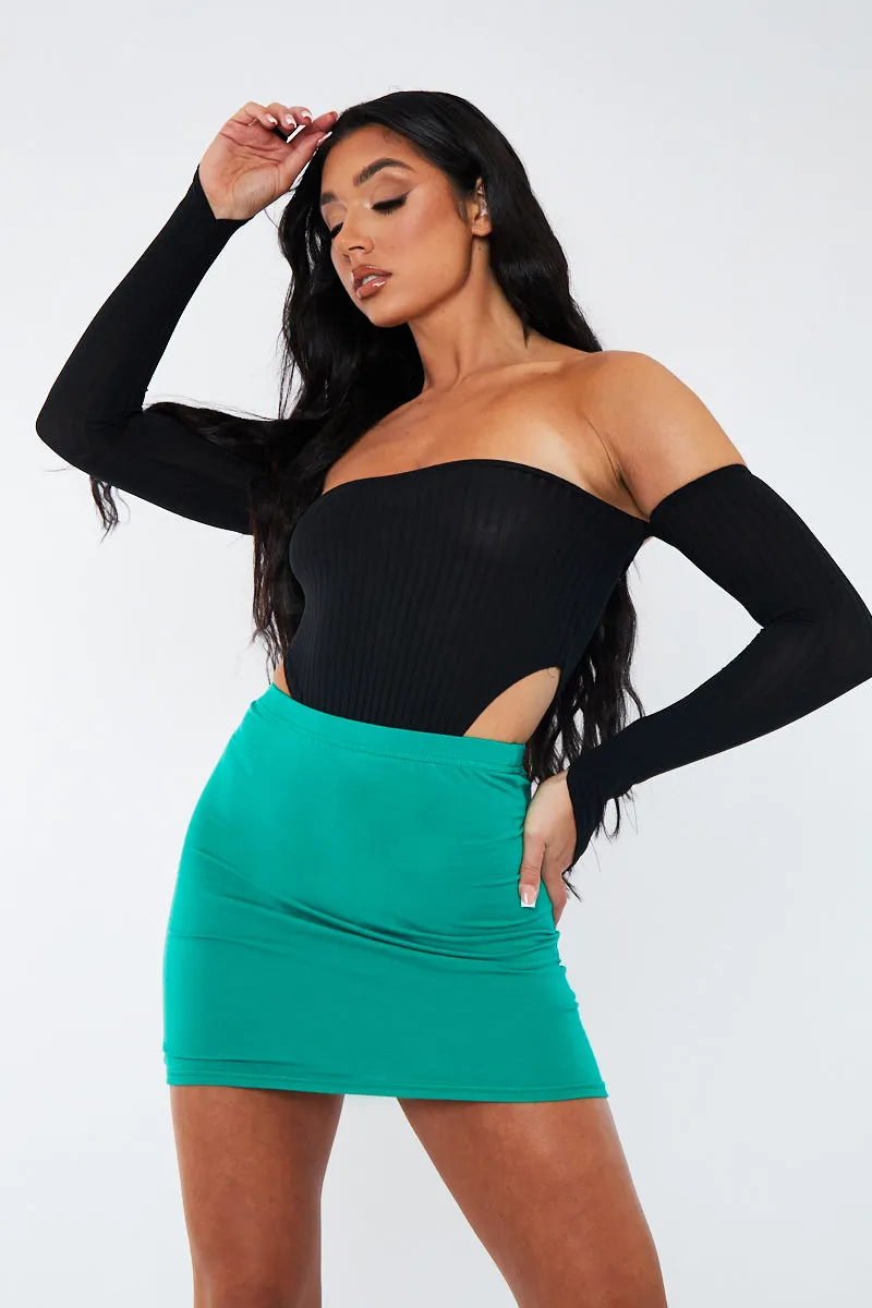 Green Jersey Bodycon Mini Skirt - Capri