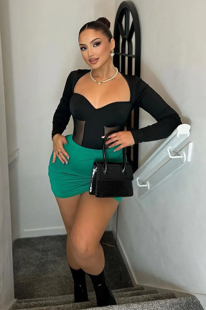 Green Jersey Bodycon Mini Skirt - Capri