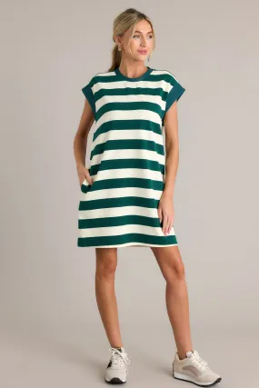 Harmony Horizon Forest Green Stripe Cap Sleeve Mini Dress