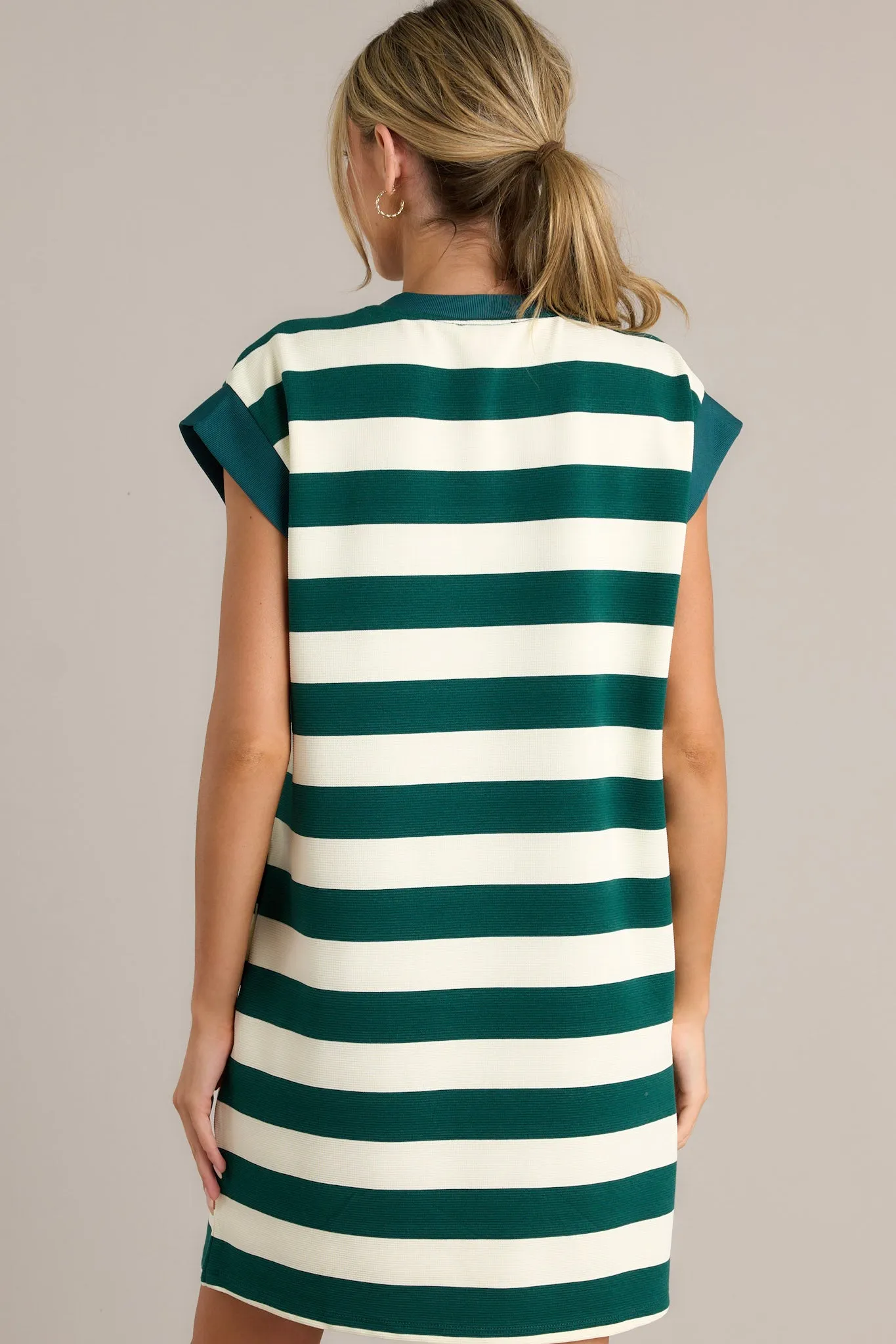 Harmony Horizon Forest Green Stripe Cap Sleeve Mini Dress