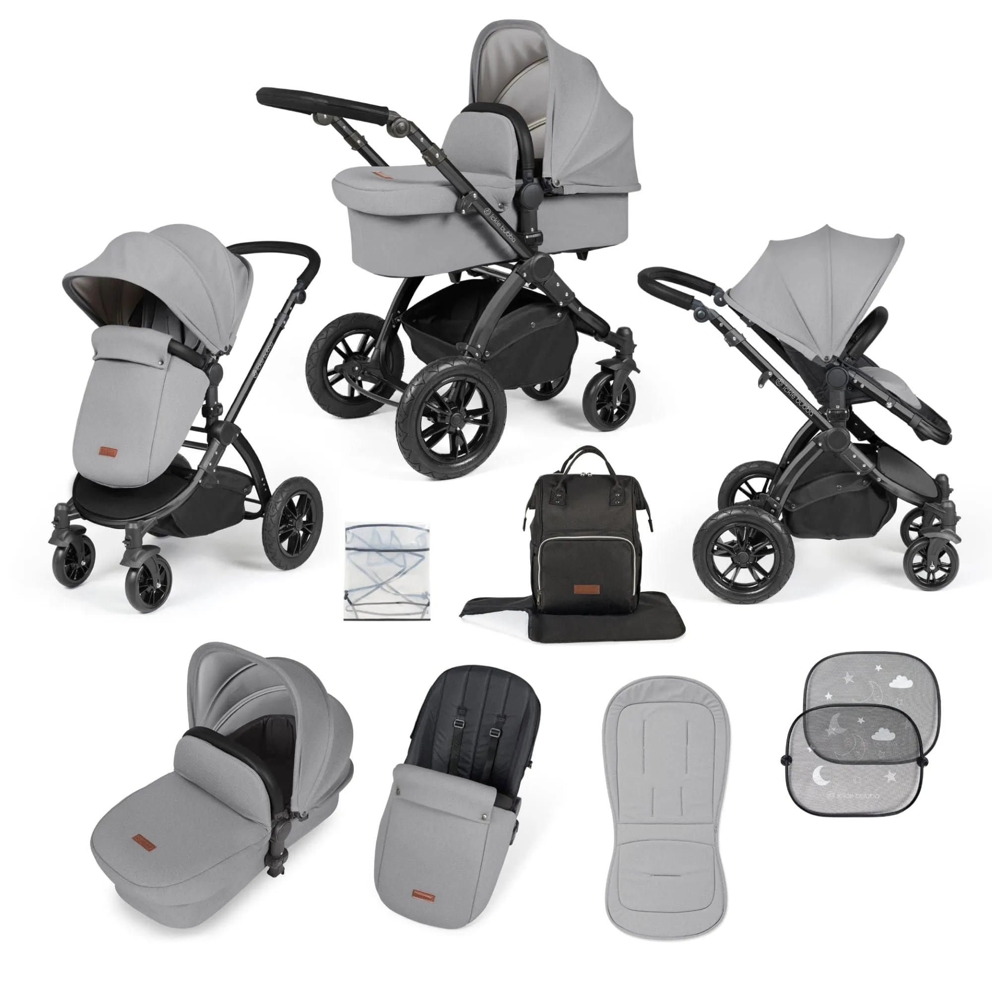 Ickle Bubba Stomp Luxe 2 in 1 Pushchair - Black / Pearl Grey / Black