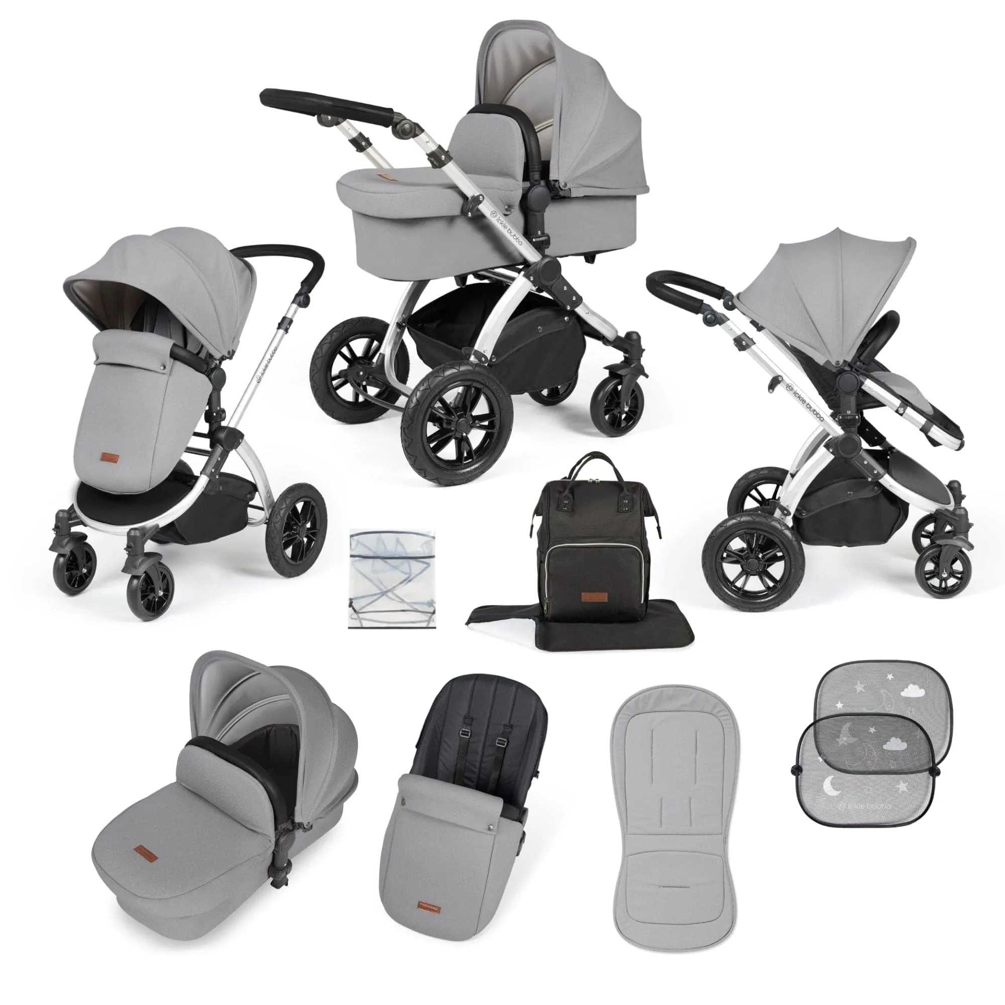 Ickle Bubba Stomp Luxe 2 in 1 Pushchair - Silver / Pearl Grey / Black