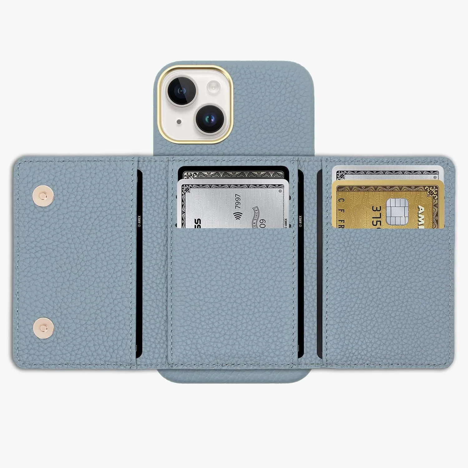 iPhone 15 Plus Leather Case with MagSafe Trifold Wallet Set