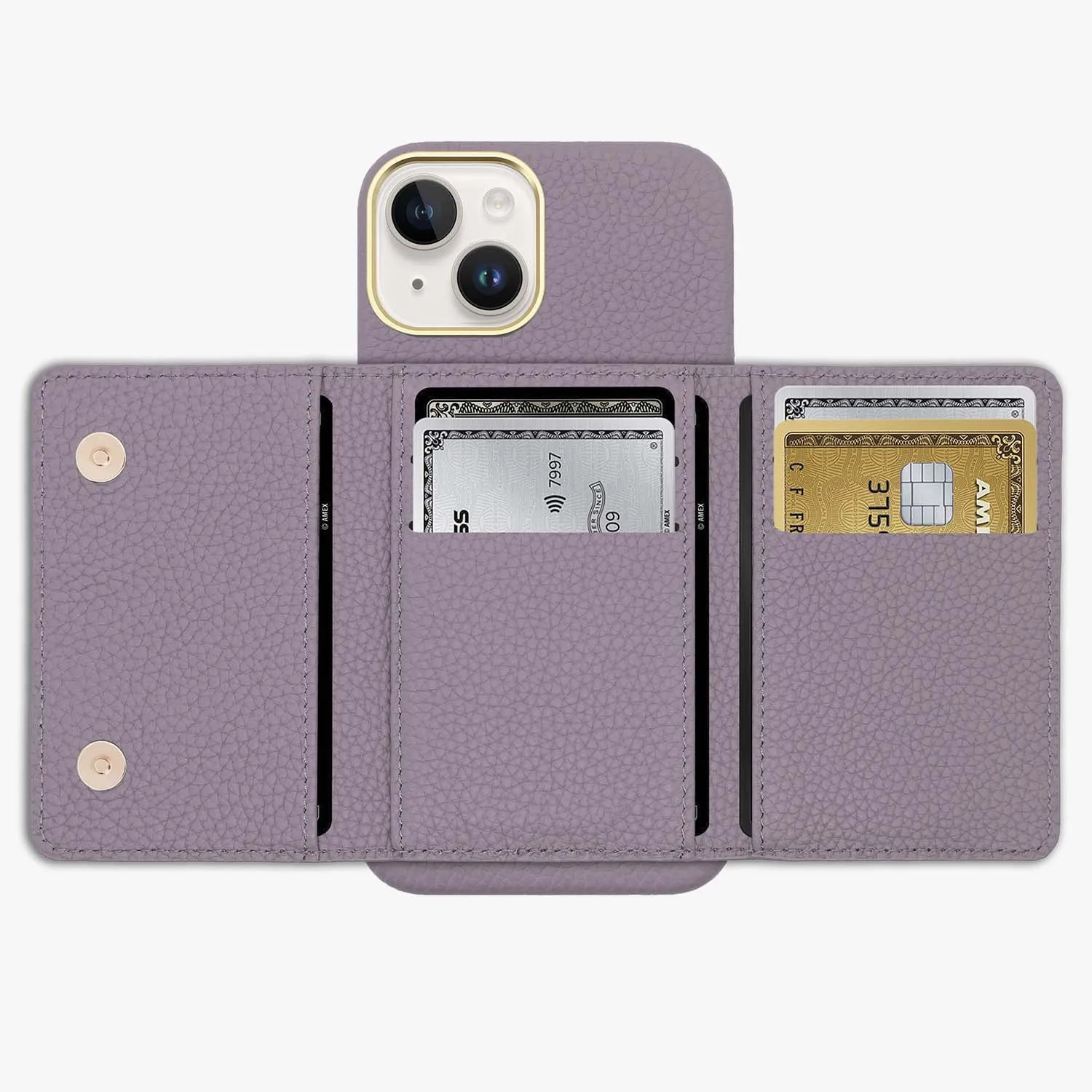 iPhone 15 Plus Leather Case with MagSafe Trifold Wallet Set