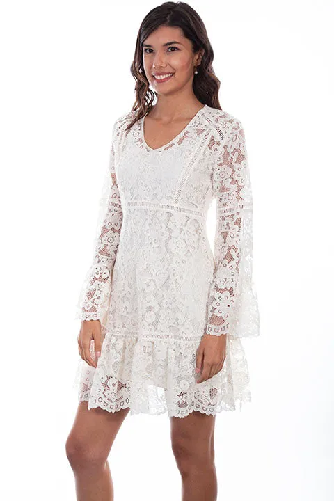 Ivory Lace Dress with Flare Sleeves for Country Girls at Bourbon Cowgirl