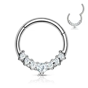 Lined CZ Fan Hinged Segment Hoop Ring - Silver