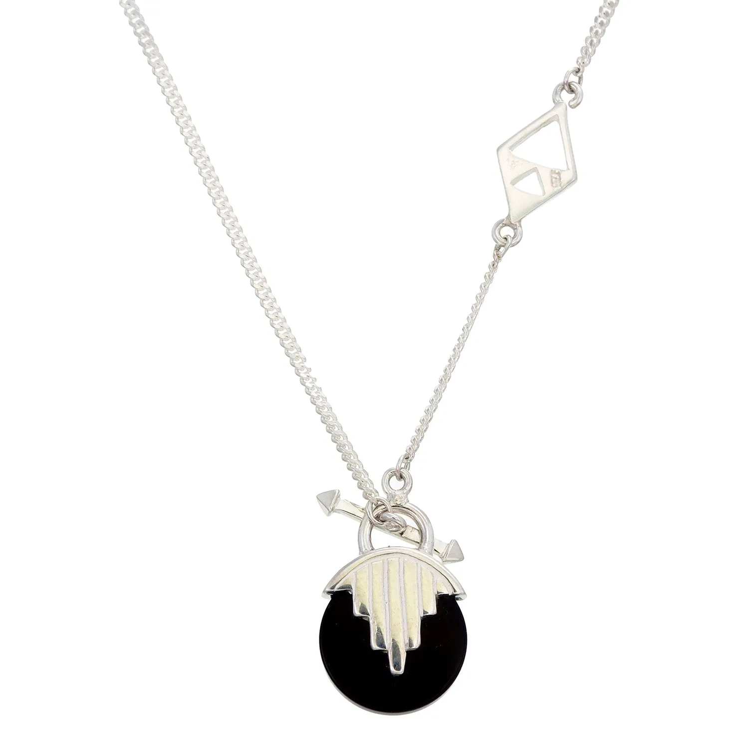 MINI AURORA PENDULUM NECKLACE BLACK ONYX - SILVER