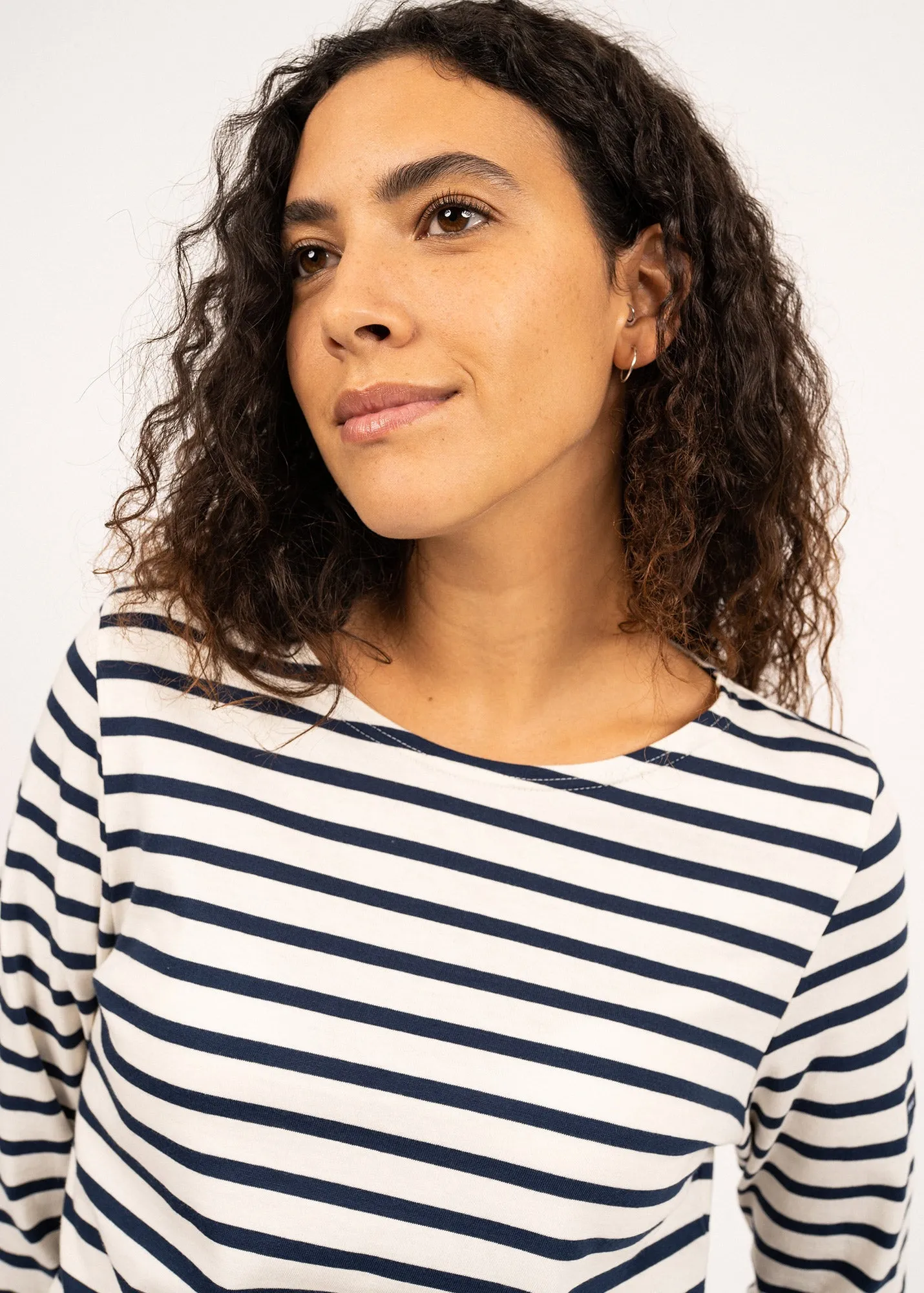 MINQUIDAME - Breton Striped Shirt with Long Sleeve | Soft Cotton | Women Fit (ECRU / NAVY)