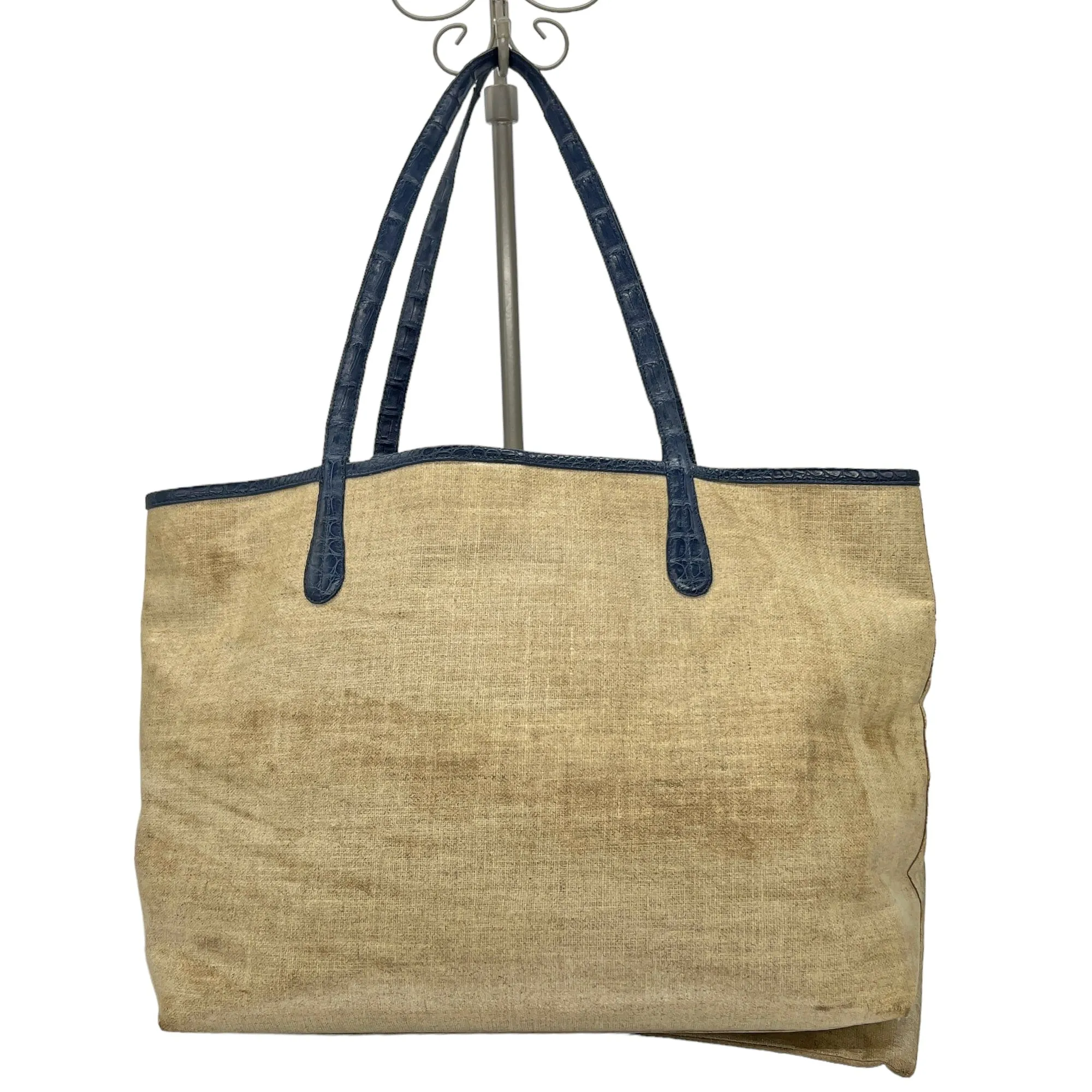 NANCY GONZALEZ Erica Coated Linen Tote - Beige & Navy