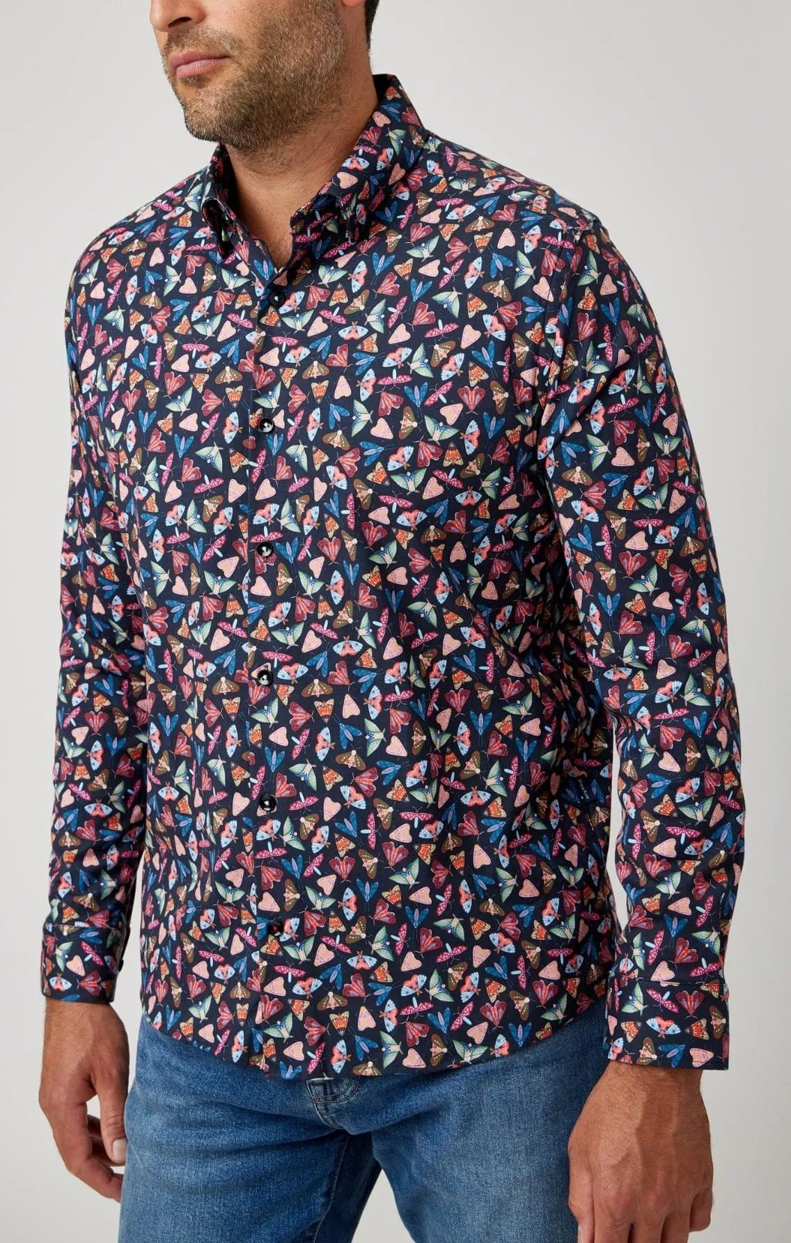 Navy Fancy Moth Print Shirt