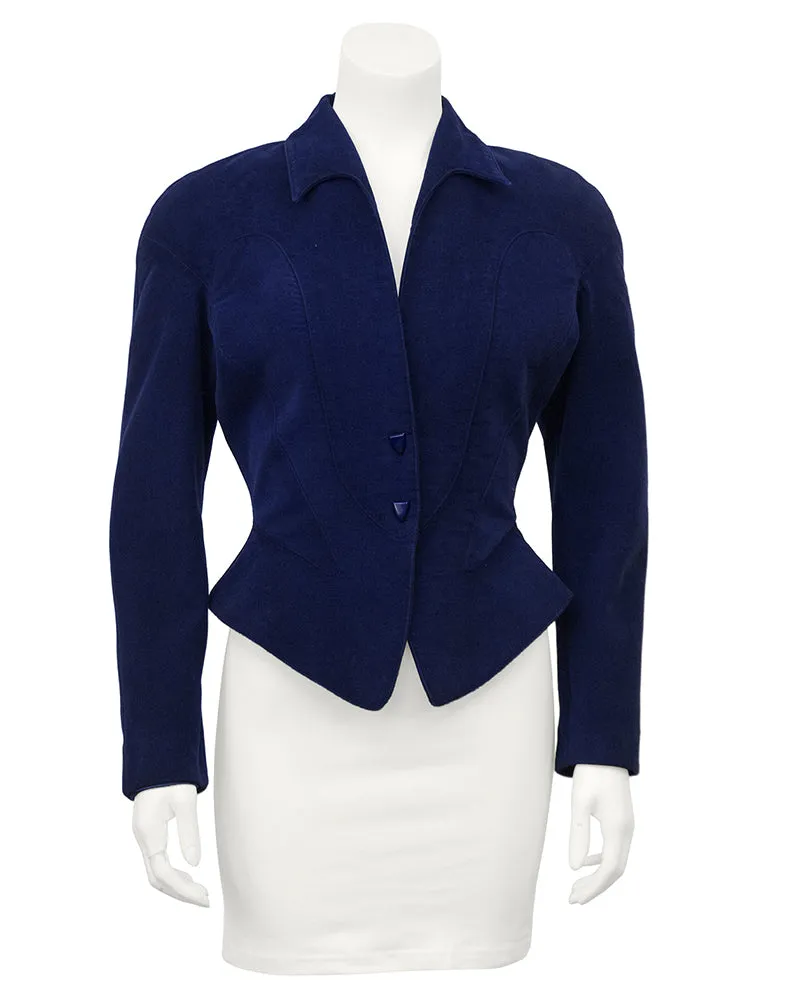 Navy Velvet Jacket with Peplum