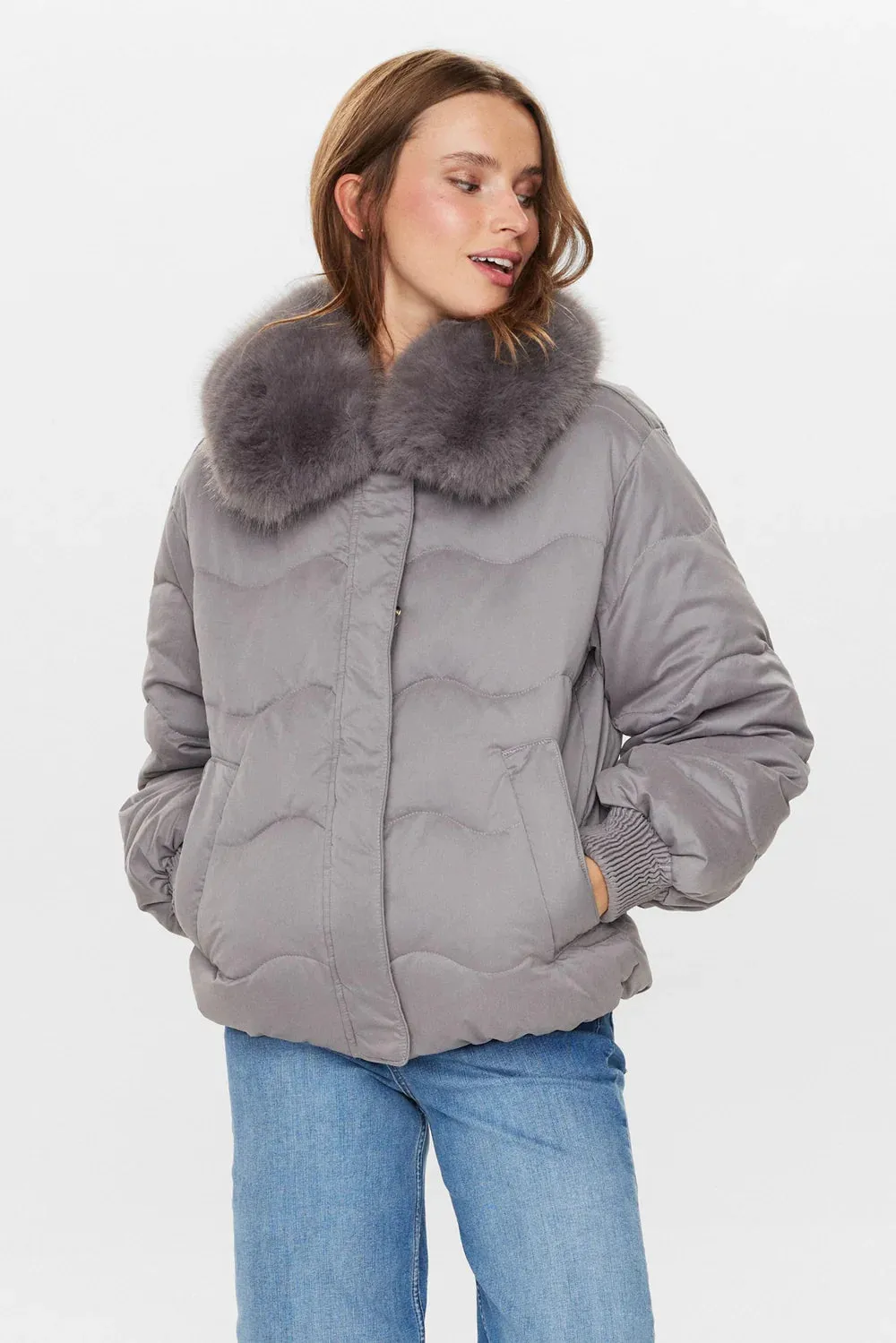 Numph Nuhurda Short Padded Jacket With Faux Fur Collar