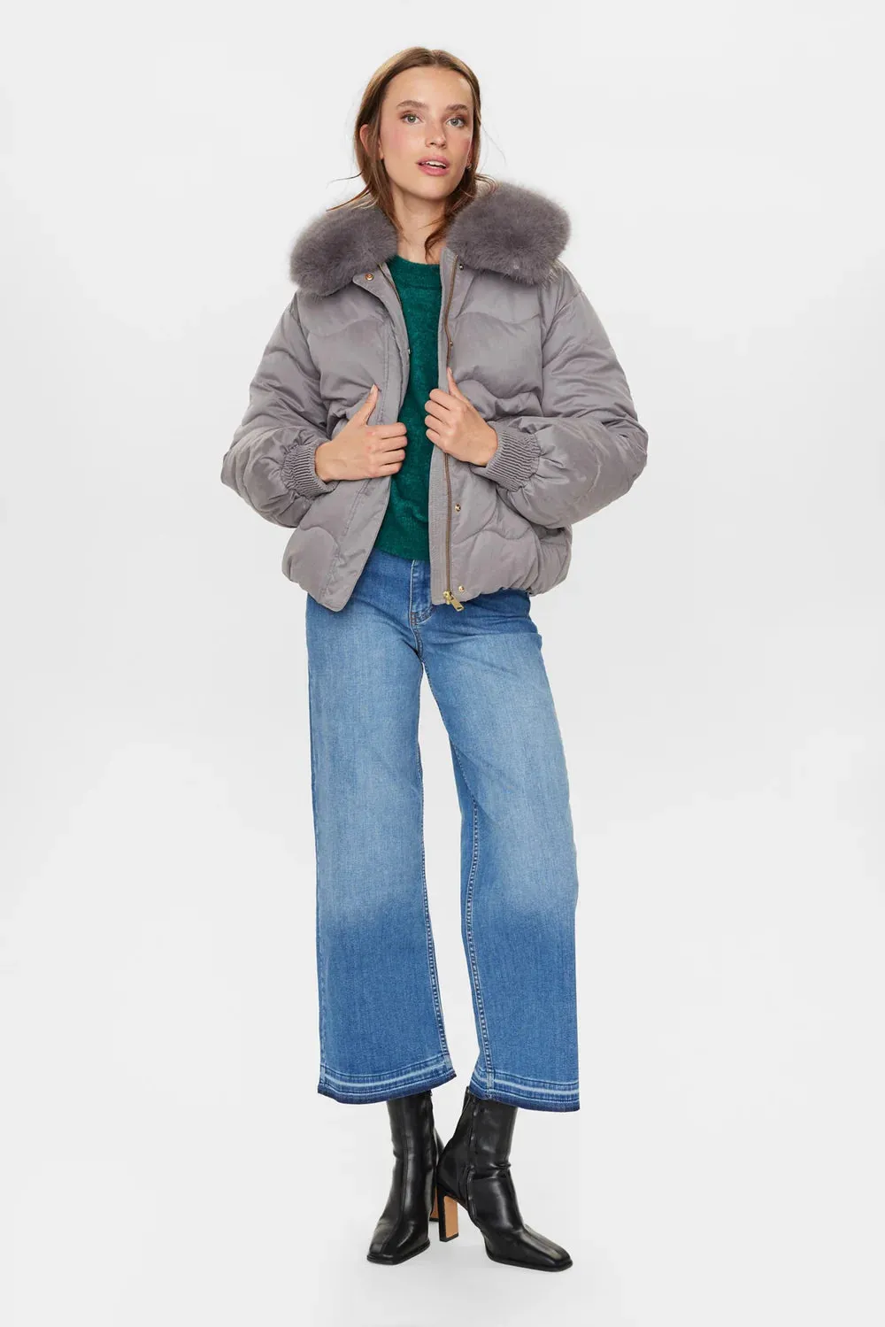 Numph Nuhurda Short Padded Jacket With Faux Fur Collar