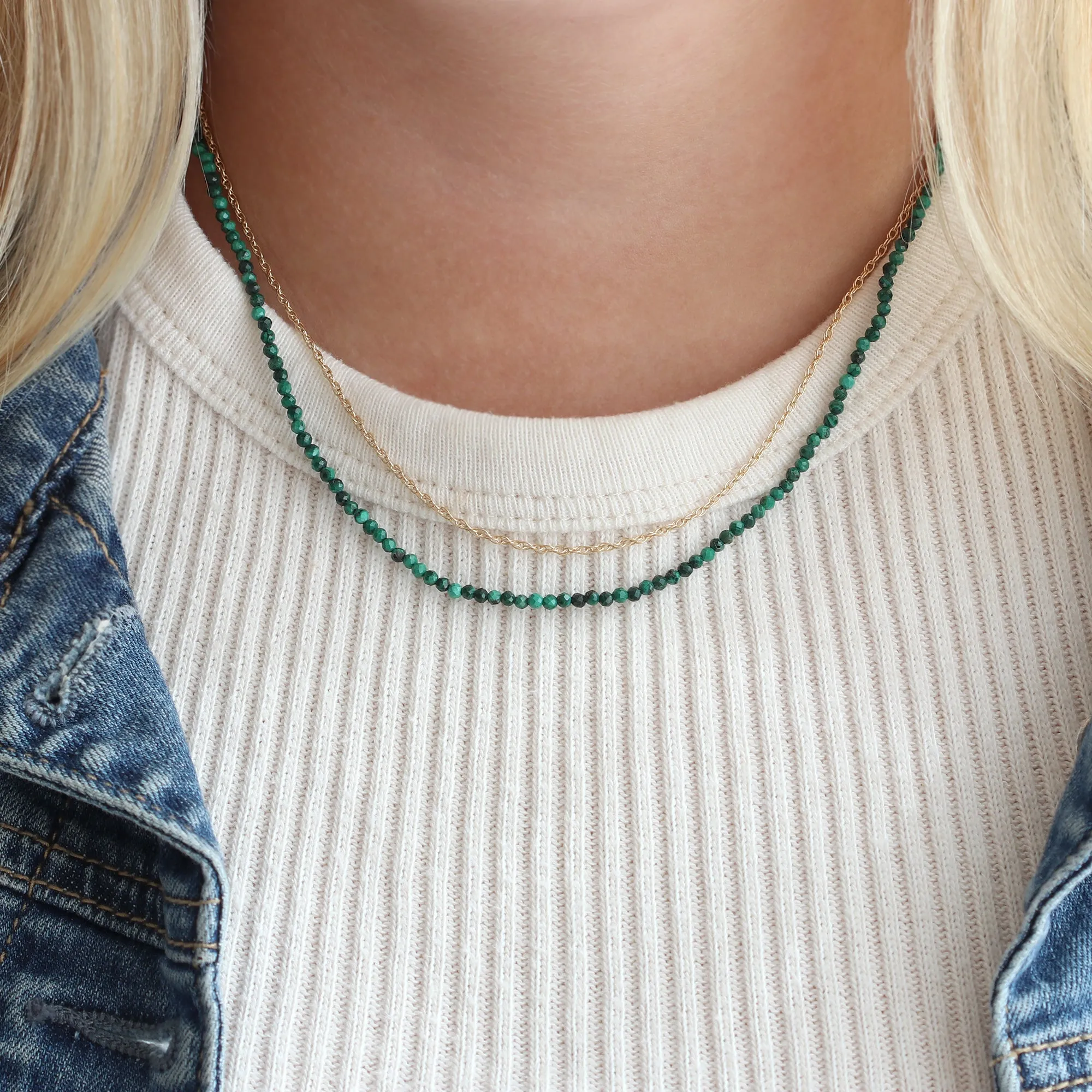 Petite Malachite Gemstone Beaded Necklace