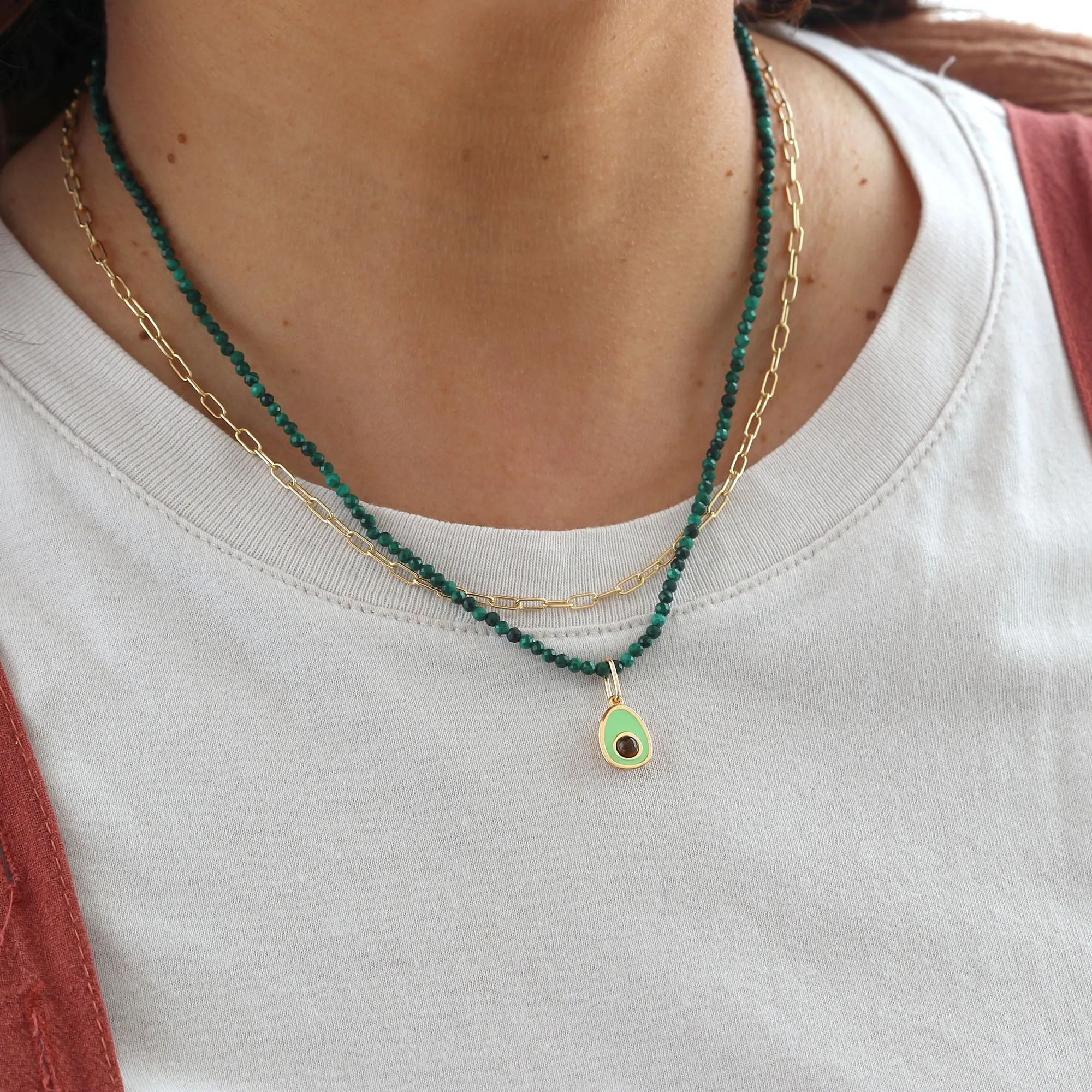 Petite Malachite Gemstone Beaded Necklace