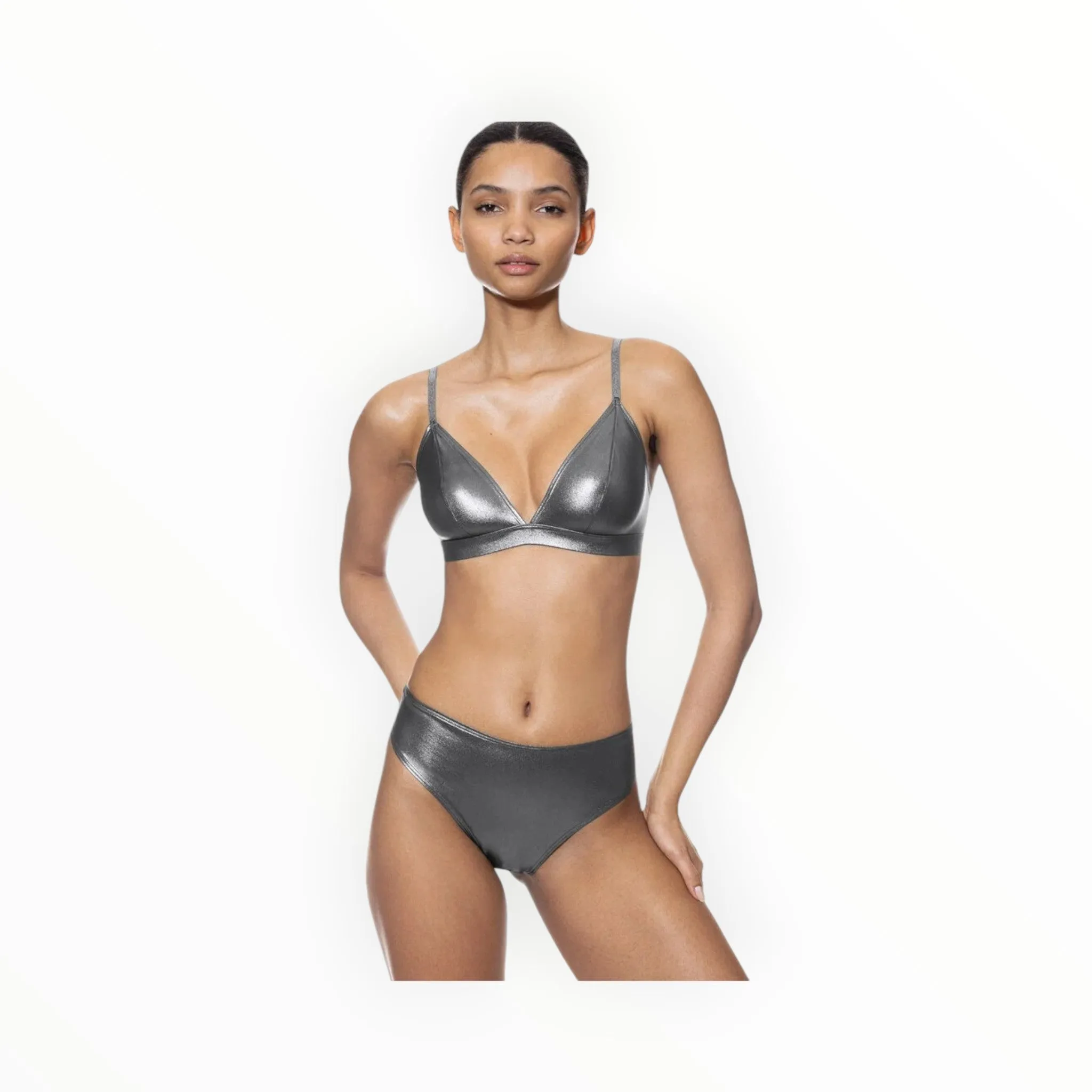 Poetry Luxe Bralette and Thong Set | Luxe Silver