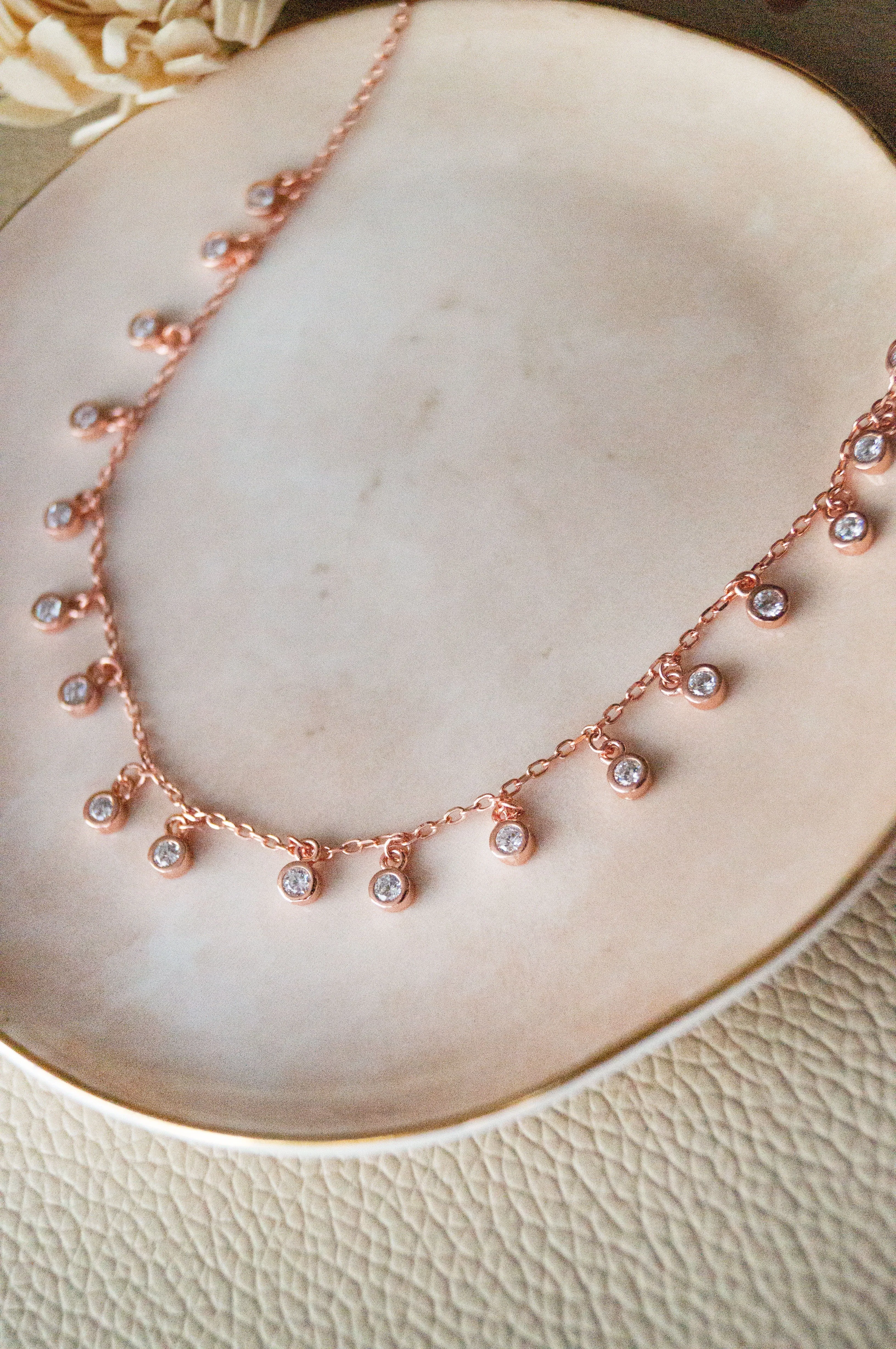 Pretty Solitiares Rose Gold Plated Sterling Silver Charm Necklace