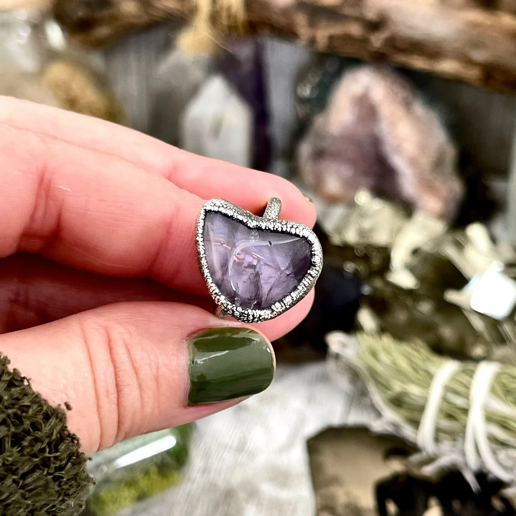 Purple Amethyst Small Stone Ring in Fine Silver Size 5 6 7 8 9 10 / Foxlark Collection