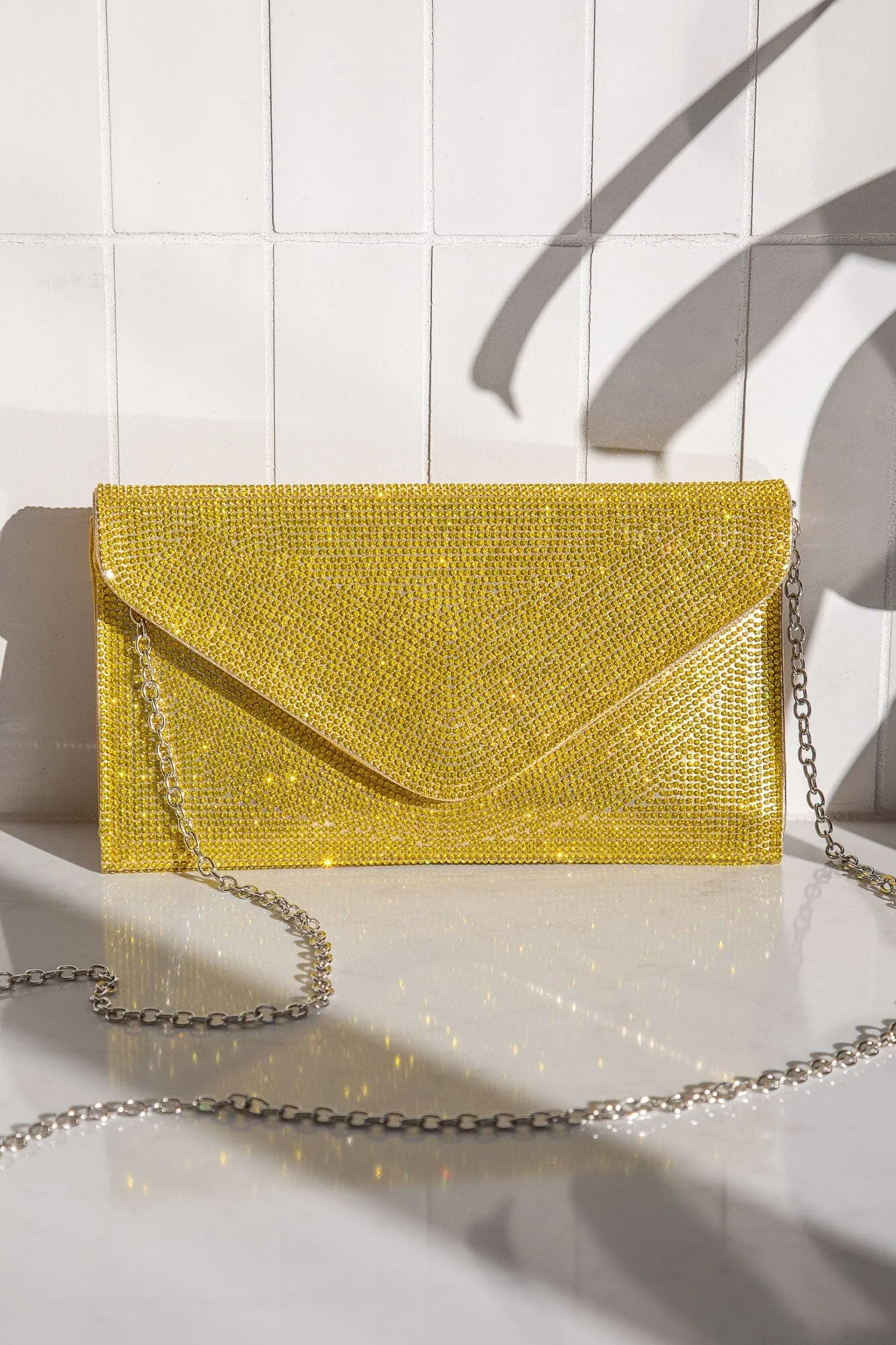 Quentin Yellow Rhinestone Envelope Purse