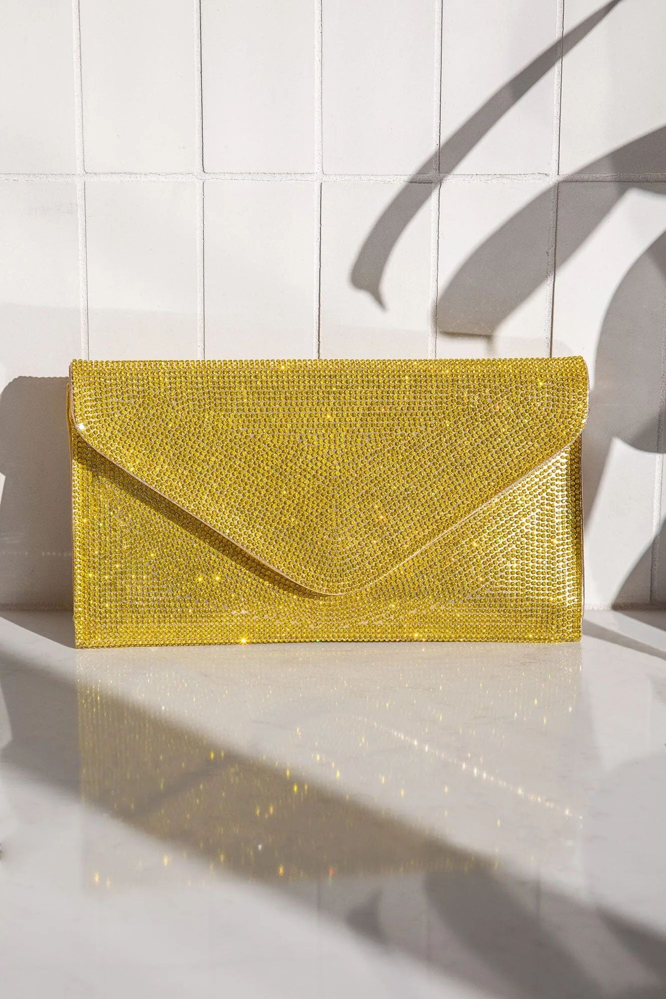 Quentin Yellow Rhinestone Envelope Purse