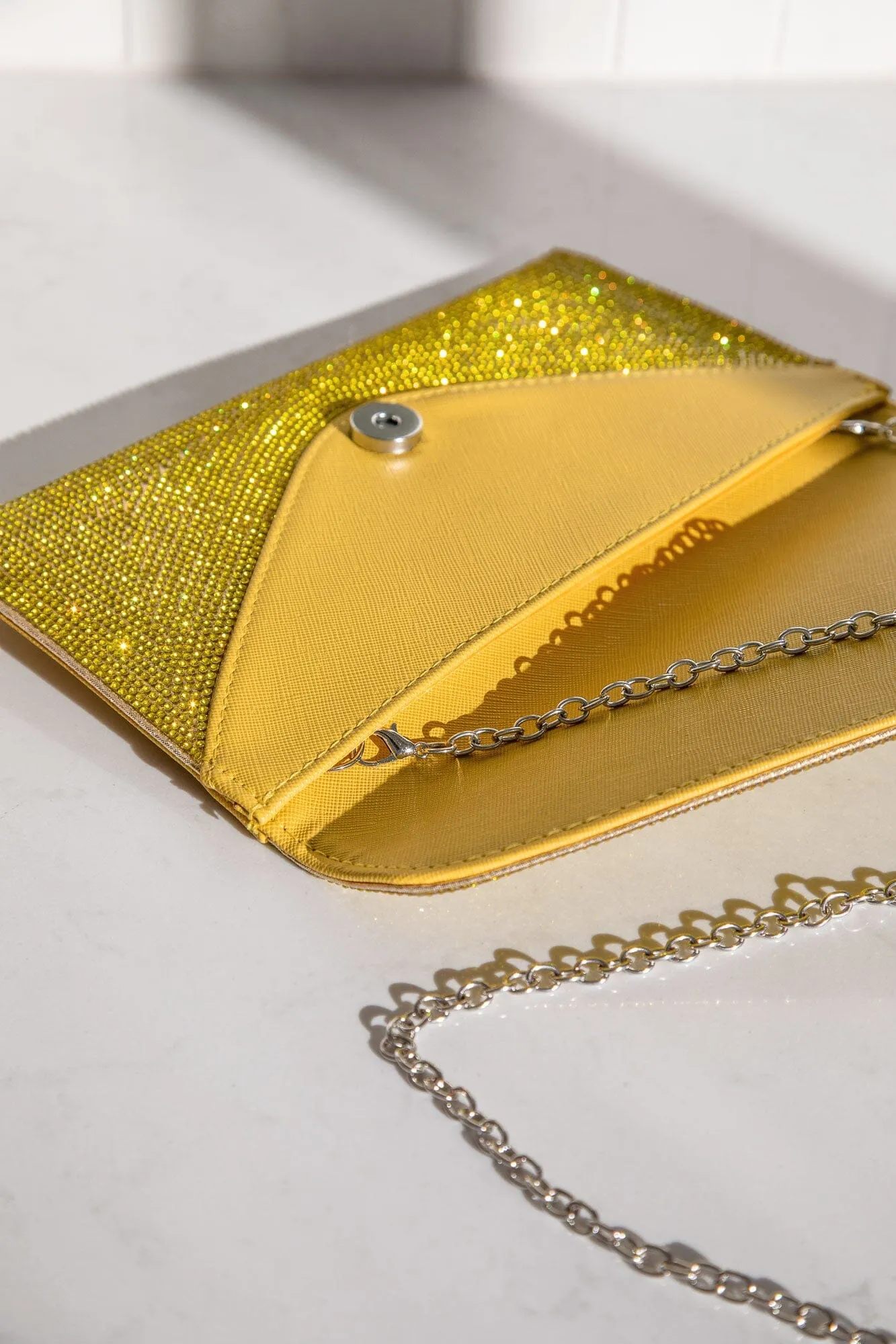 Quentin Yellow Rhinestone Envelope Purse