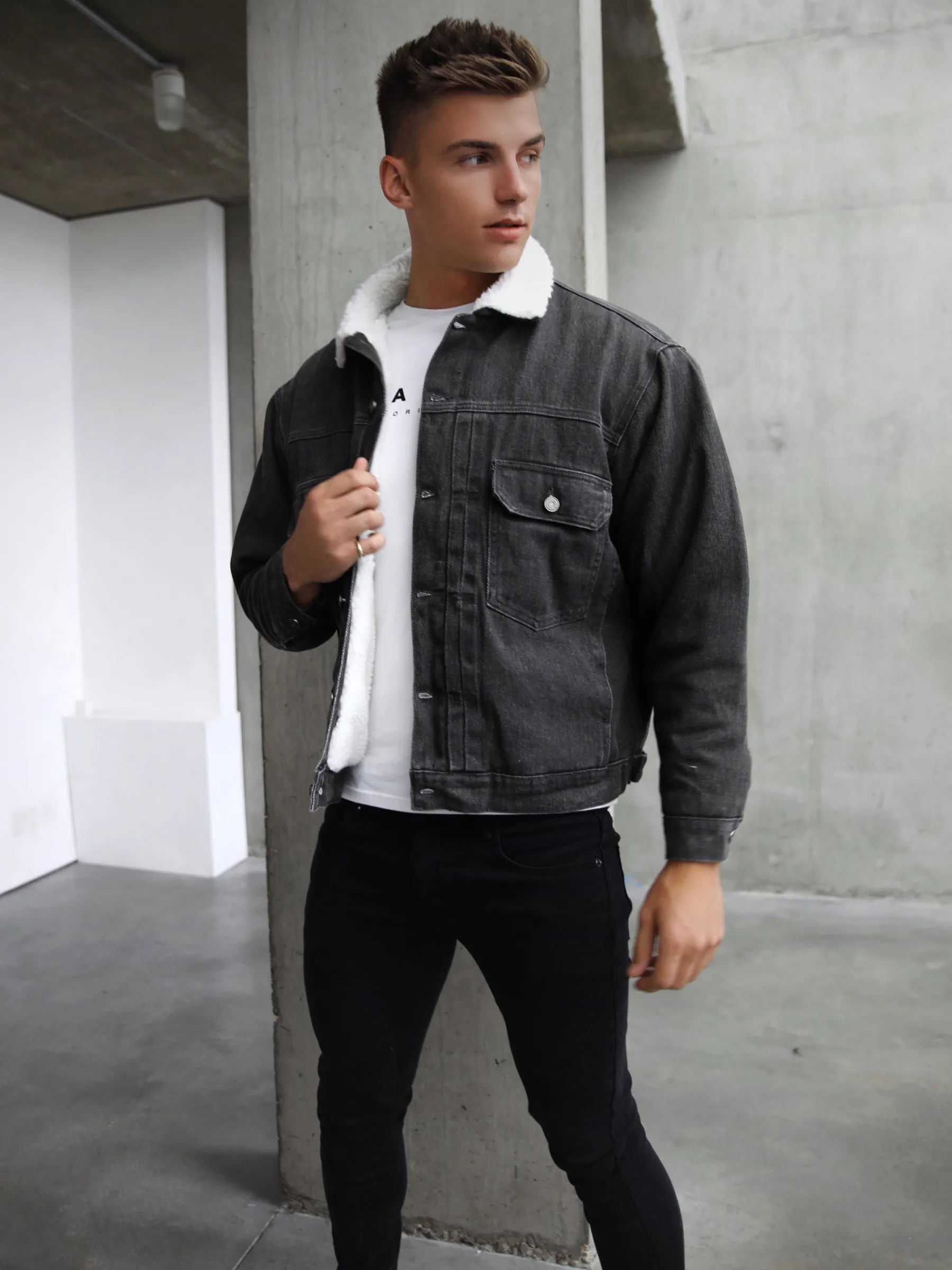 Raleigh Borg Denim Jacket - Grey