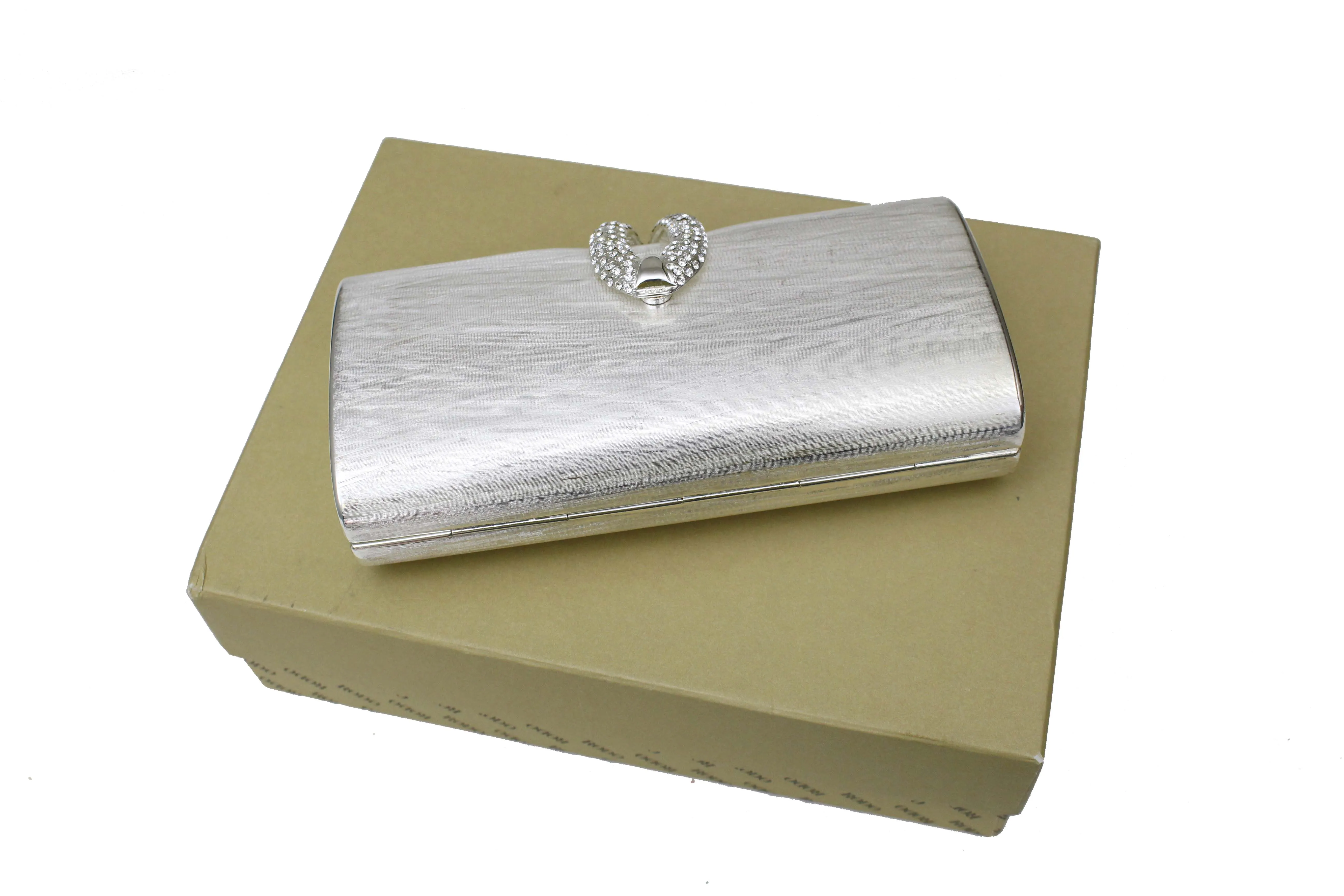 RODO silver clutch purse with rhinestone clasp