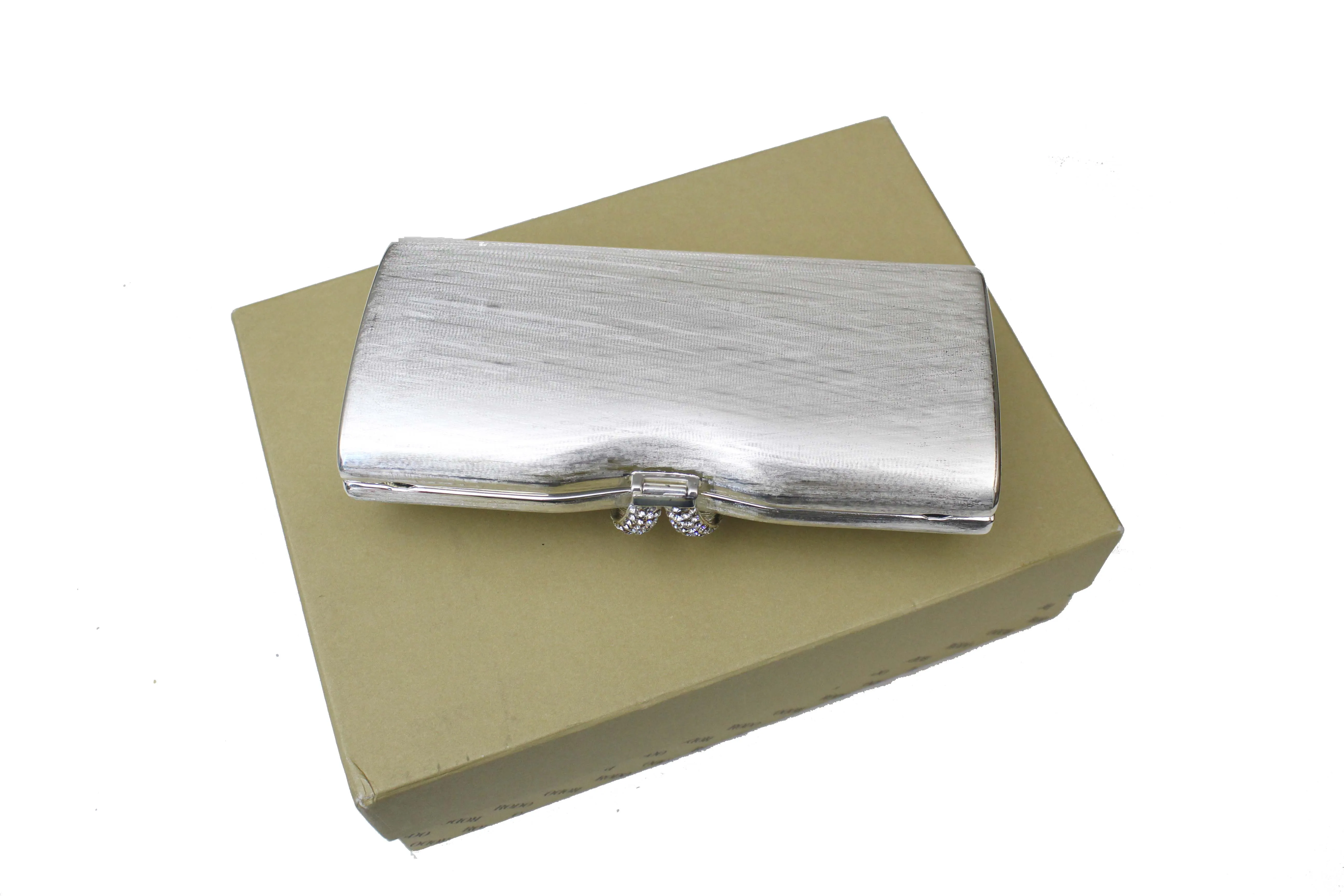 RODO silver clutch purse with rhinestone clasp