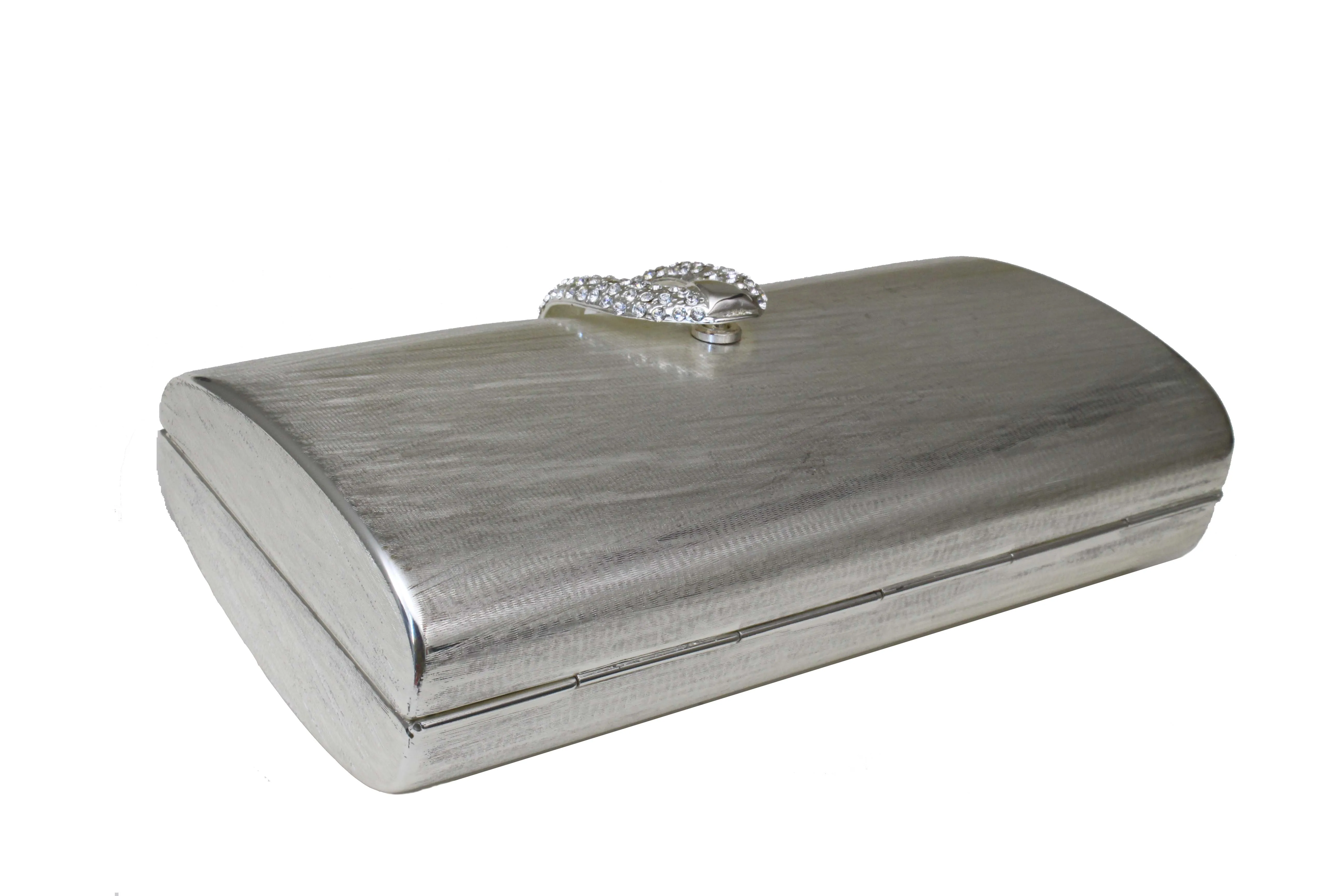 RODO silver clutch purse with rhinestone clasp