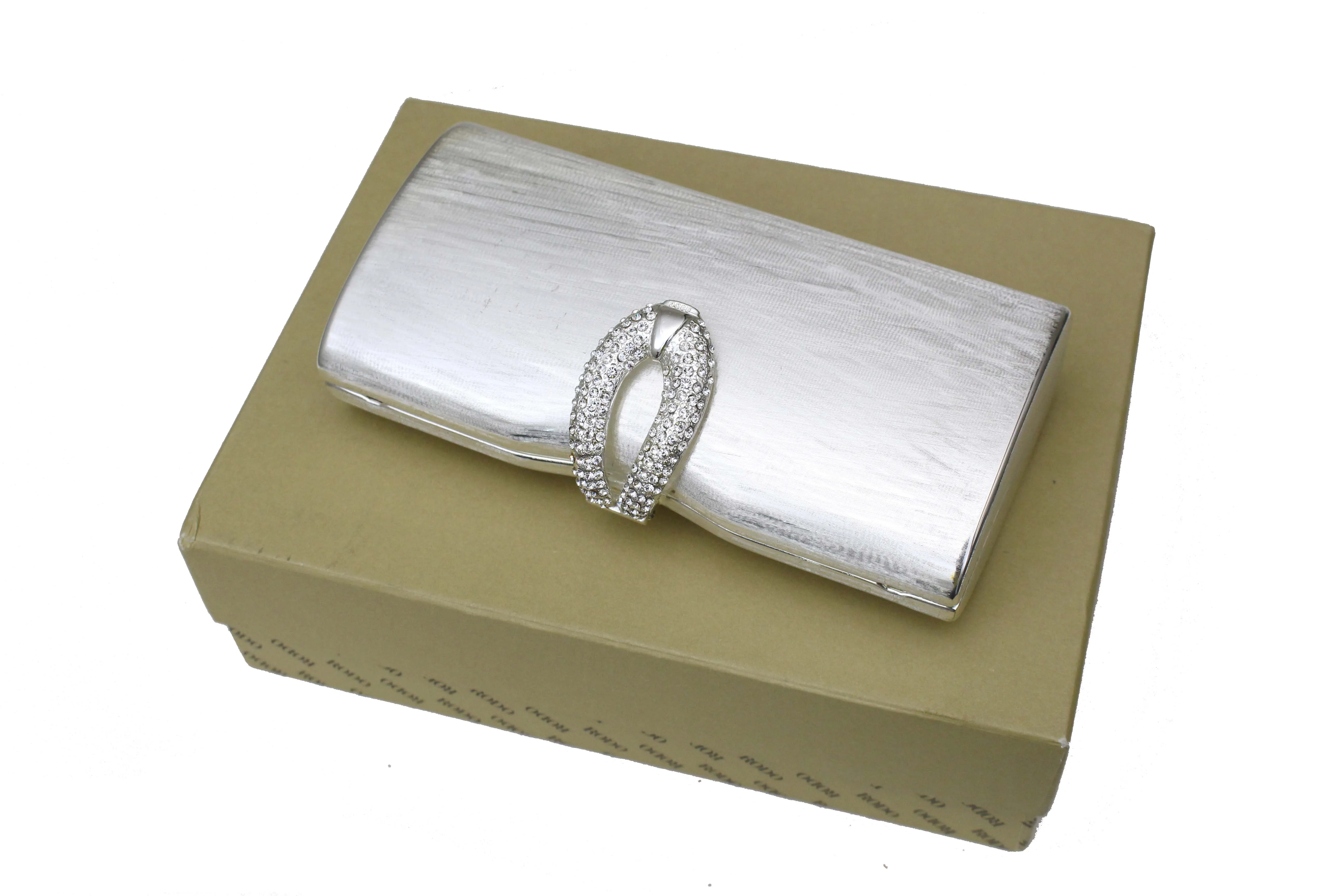 RODO silver clutch purse with rhinestone clasp