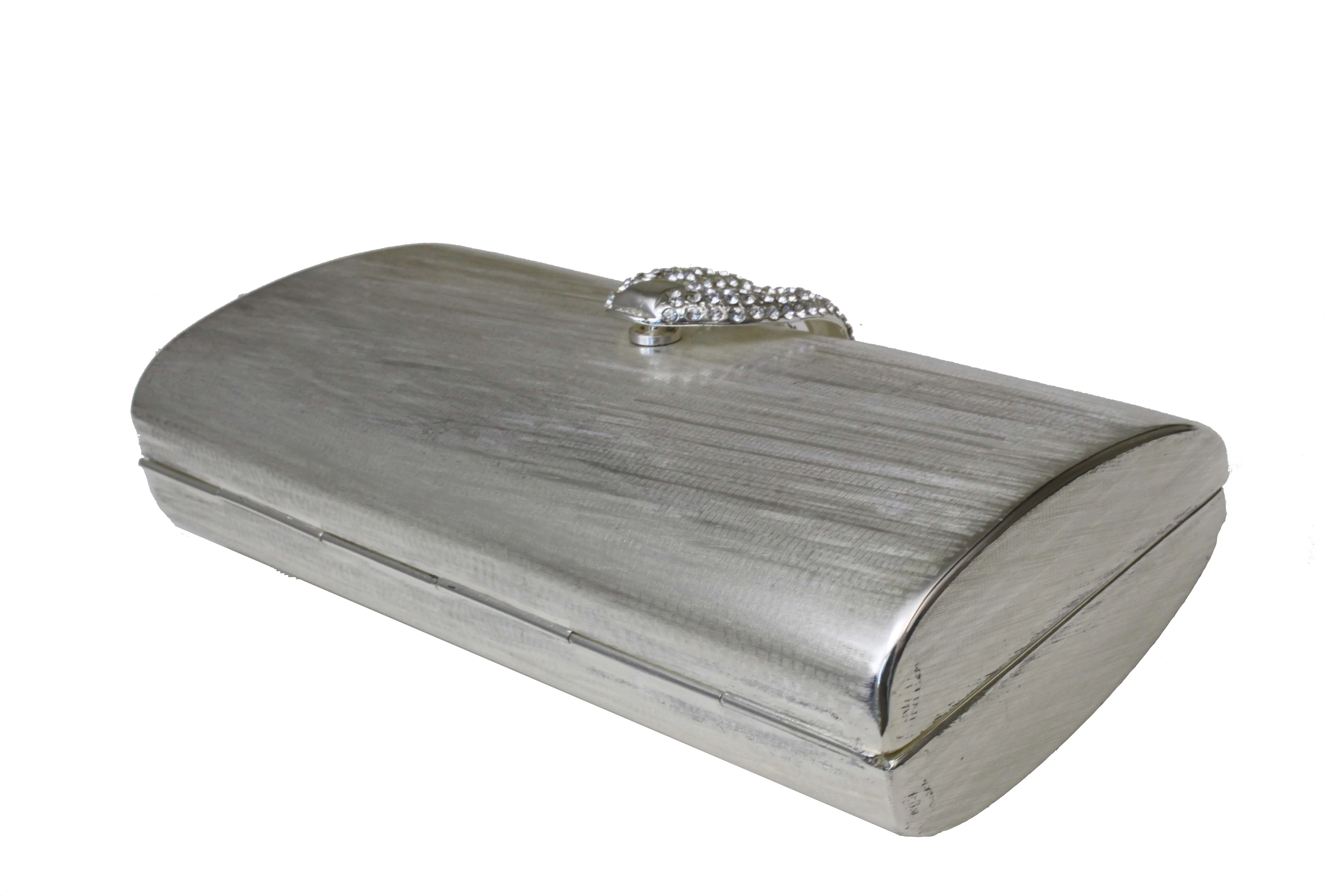 RODO silver clutch purse with rhinestone clasp