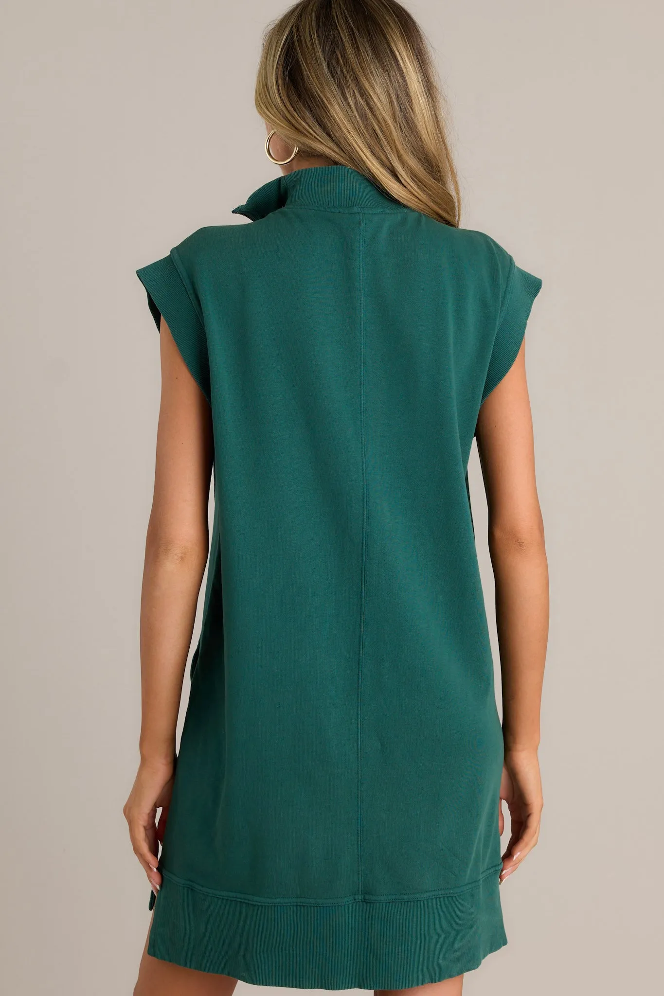 Shadowed Splendor 100% Cotton Hunter Green Zip Front Mini Dress