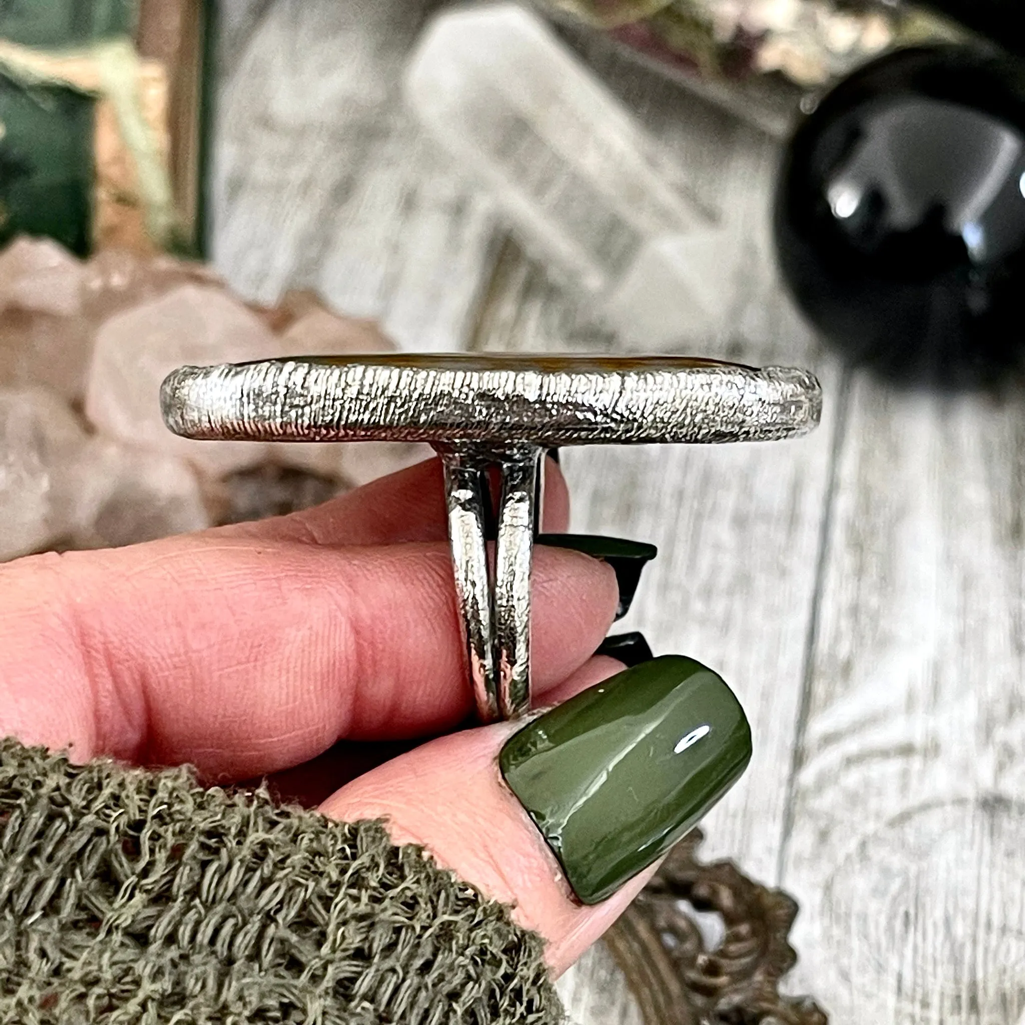 Size 10 Silver Natural Fancy Moss Agate Crystal Statement Ring / Foxlark Collection - One of a Kind