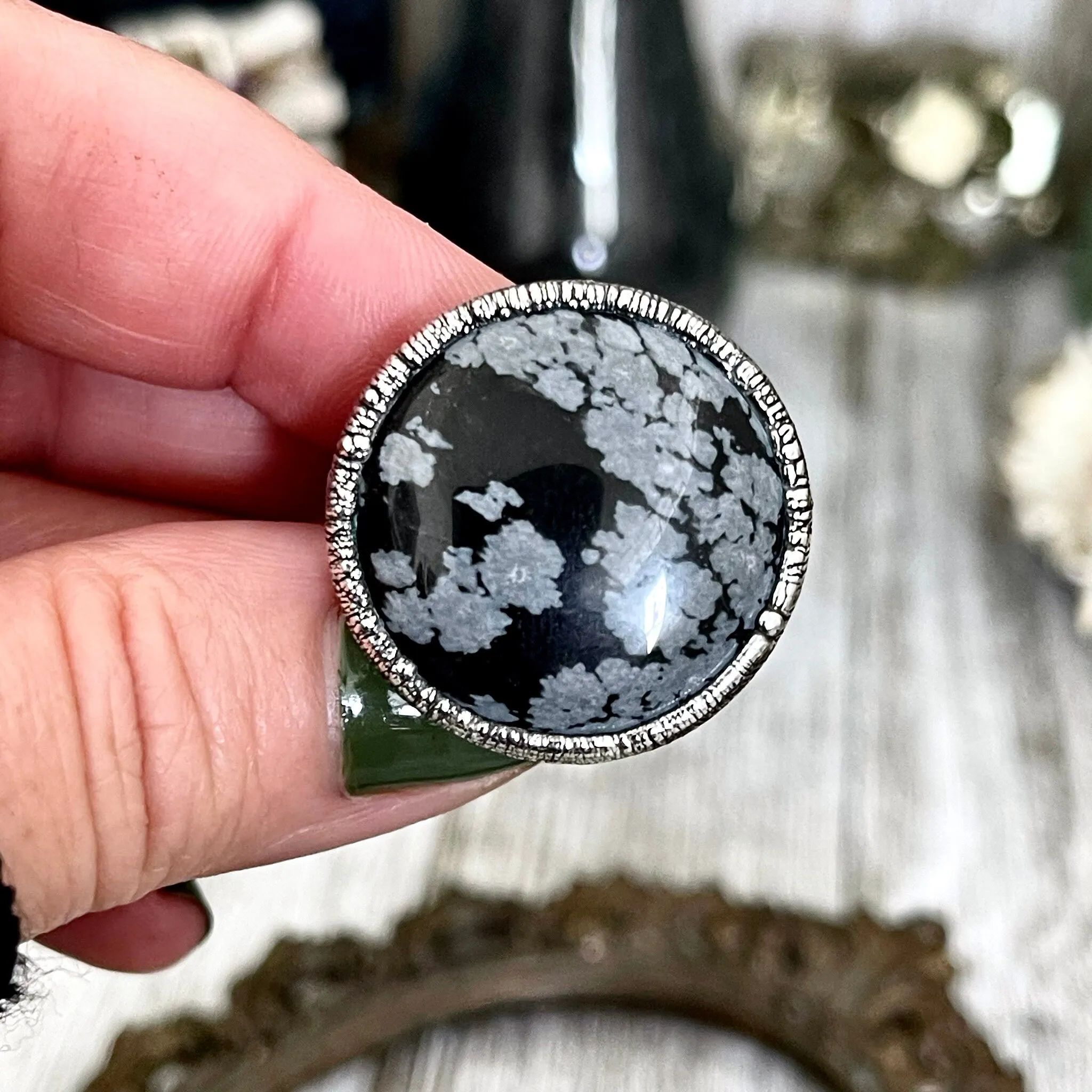 Size 5.5 Snowflake Obsidian Ring in Fine Silver / Foxlark Collection - One of a Kind