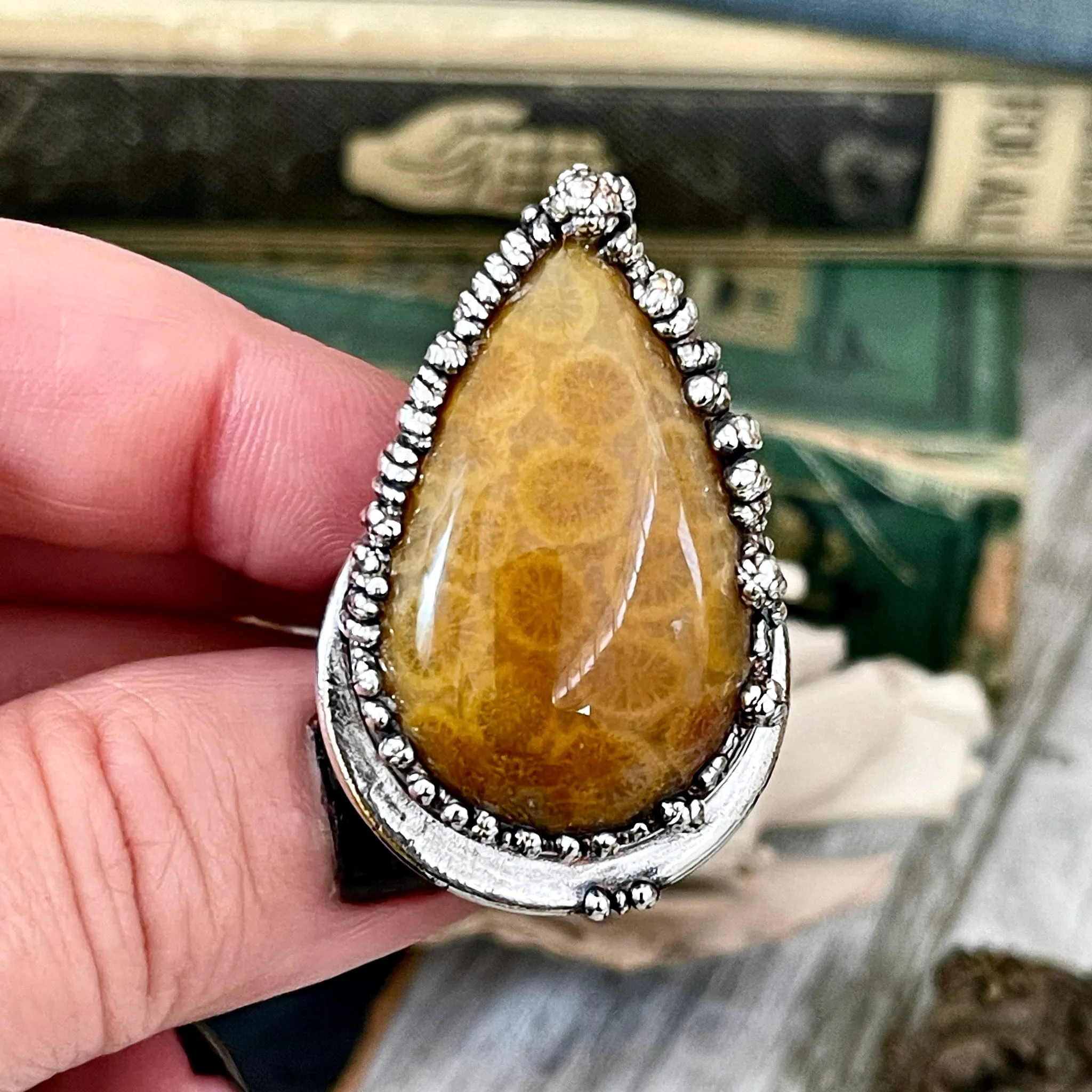 Size 7 Fossilized Coral Silver Statement Ring in Fine Silver / Foxlark Collection - One of a Kind