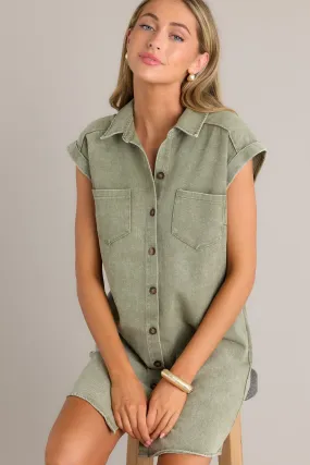 Stop & Stare Olive Green Denim Button Front Mini Dress