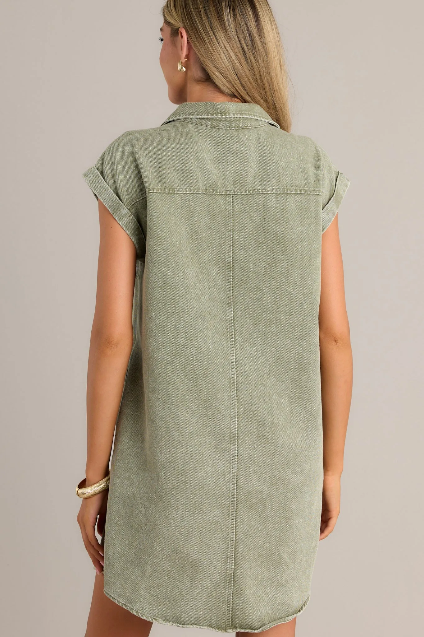 Stop & Stare Olive Green Denim Button Front Mini Dress