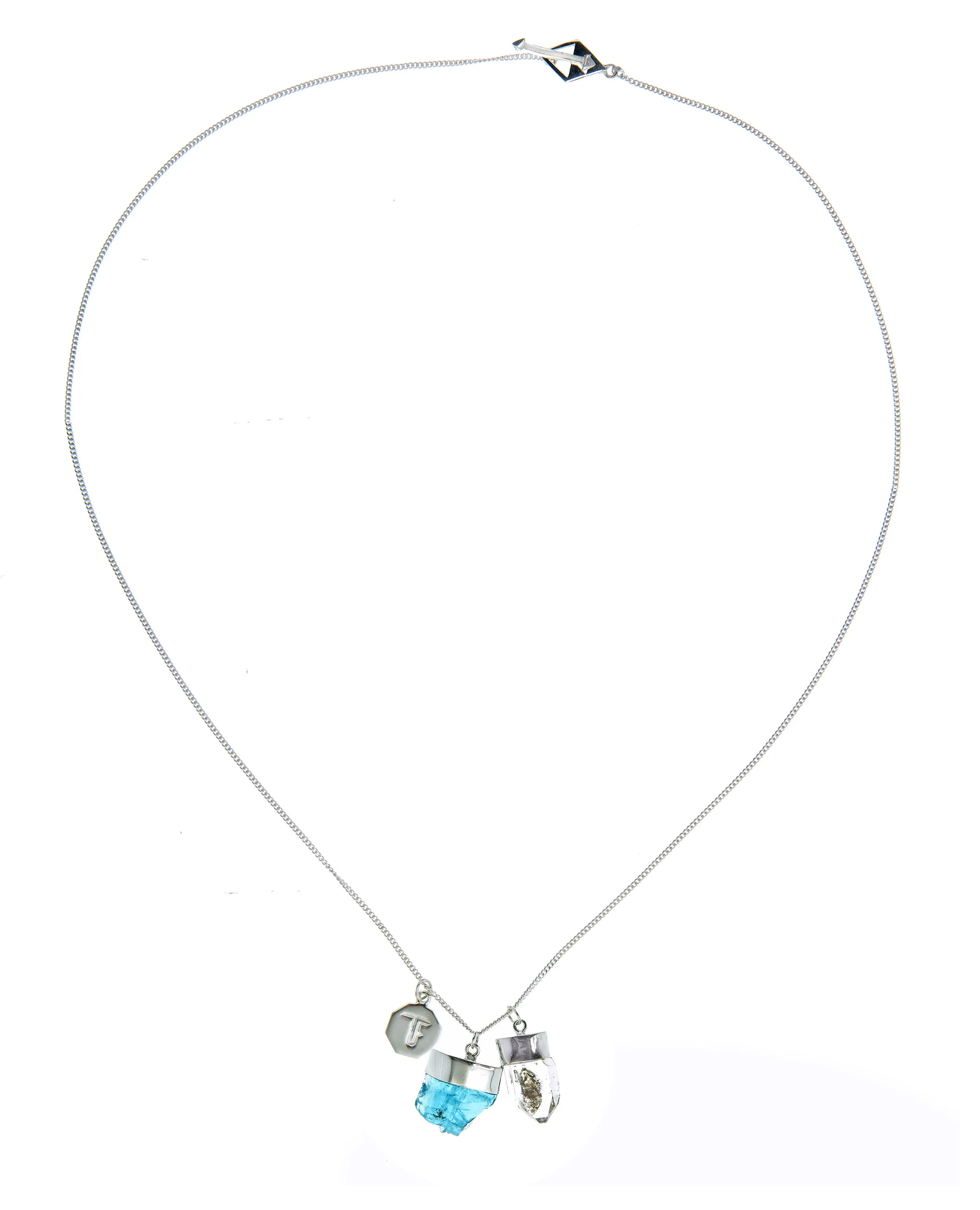 SUPERPOWER CHARM NECKLACE - APATITE & DIAMOND QUARTZ - SILVER