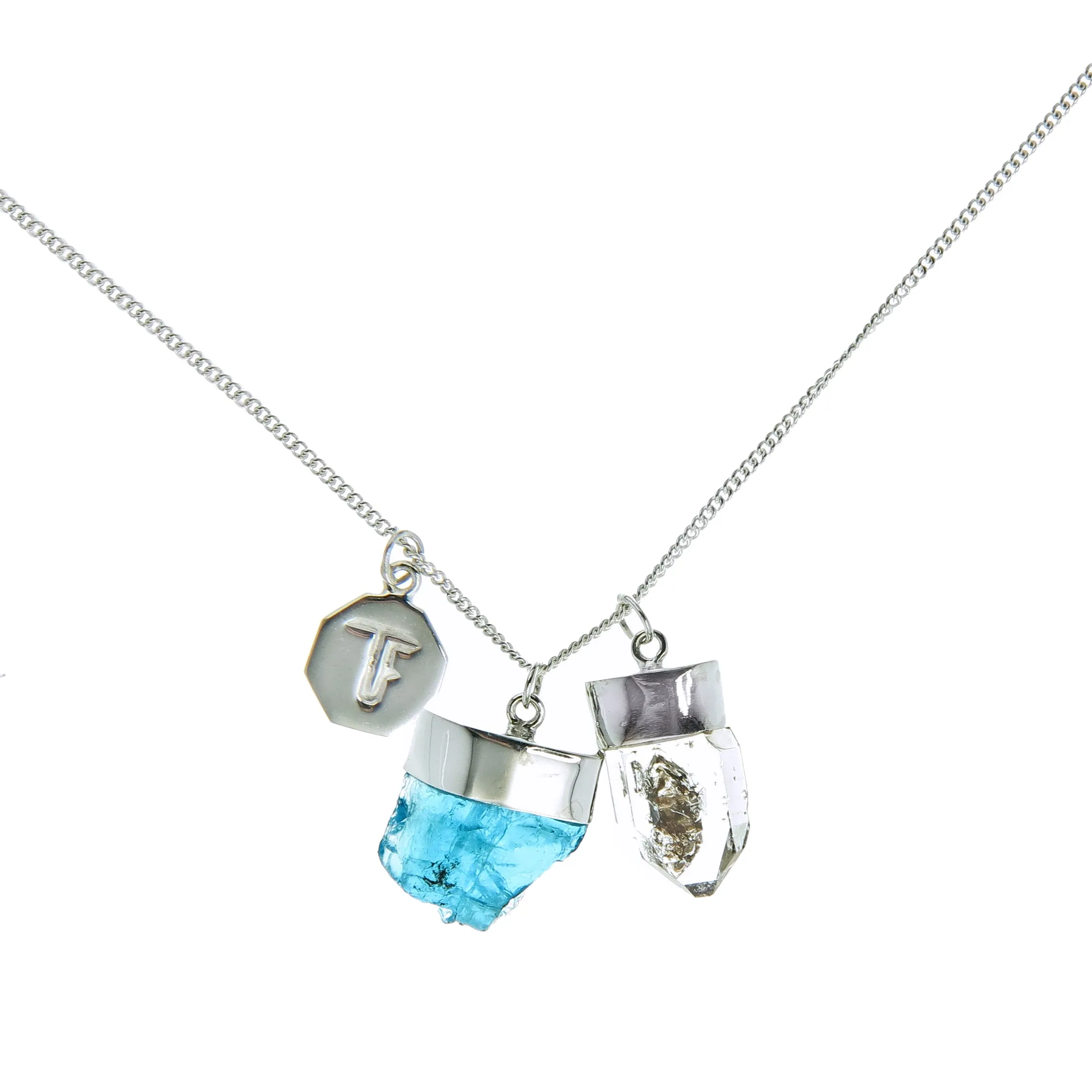 SUPERPOWER CHARM NECKLACE - APATITE & DIAMOND QUARTZ - SILVER