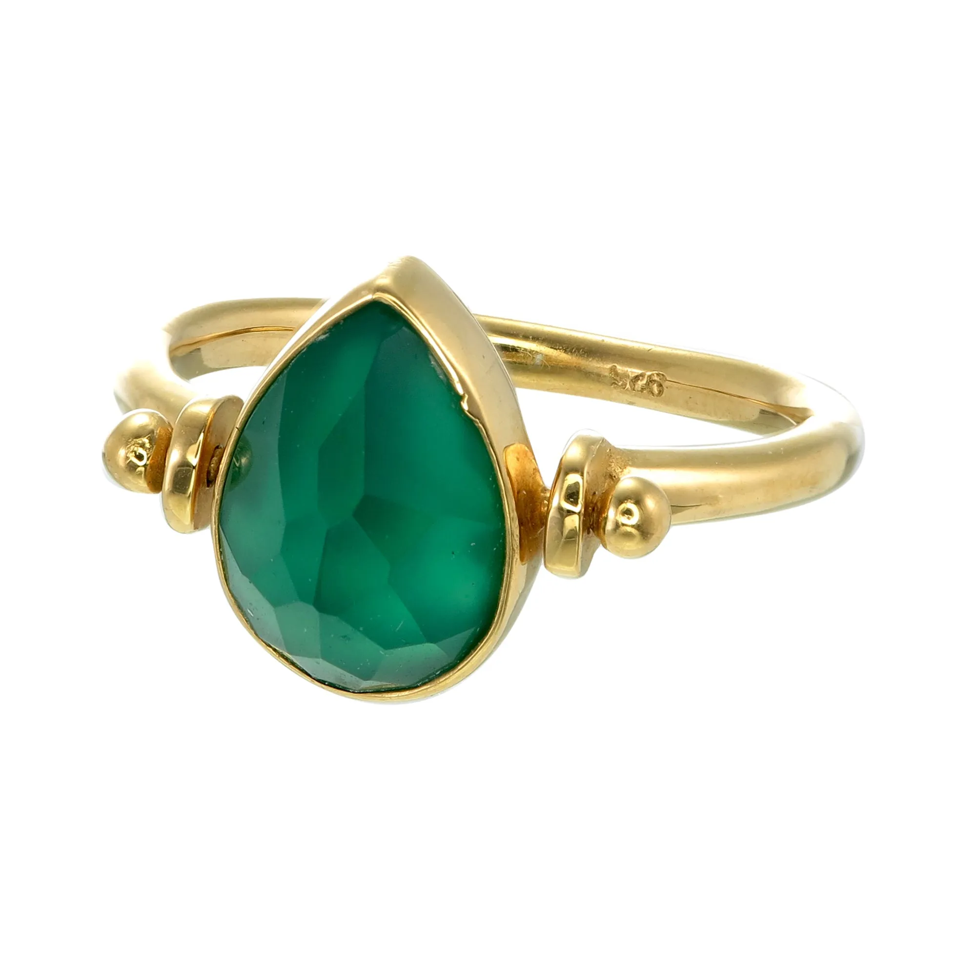 TEARDROP SWIVEL RING - GREEN ONYX - GOLD