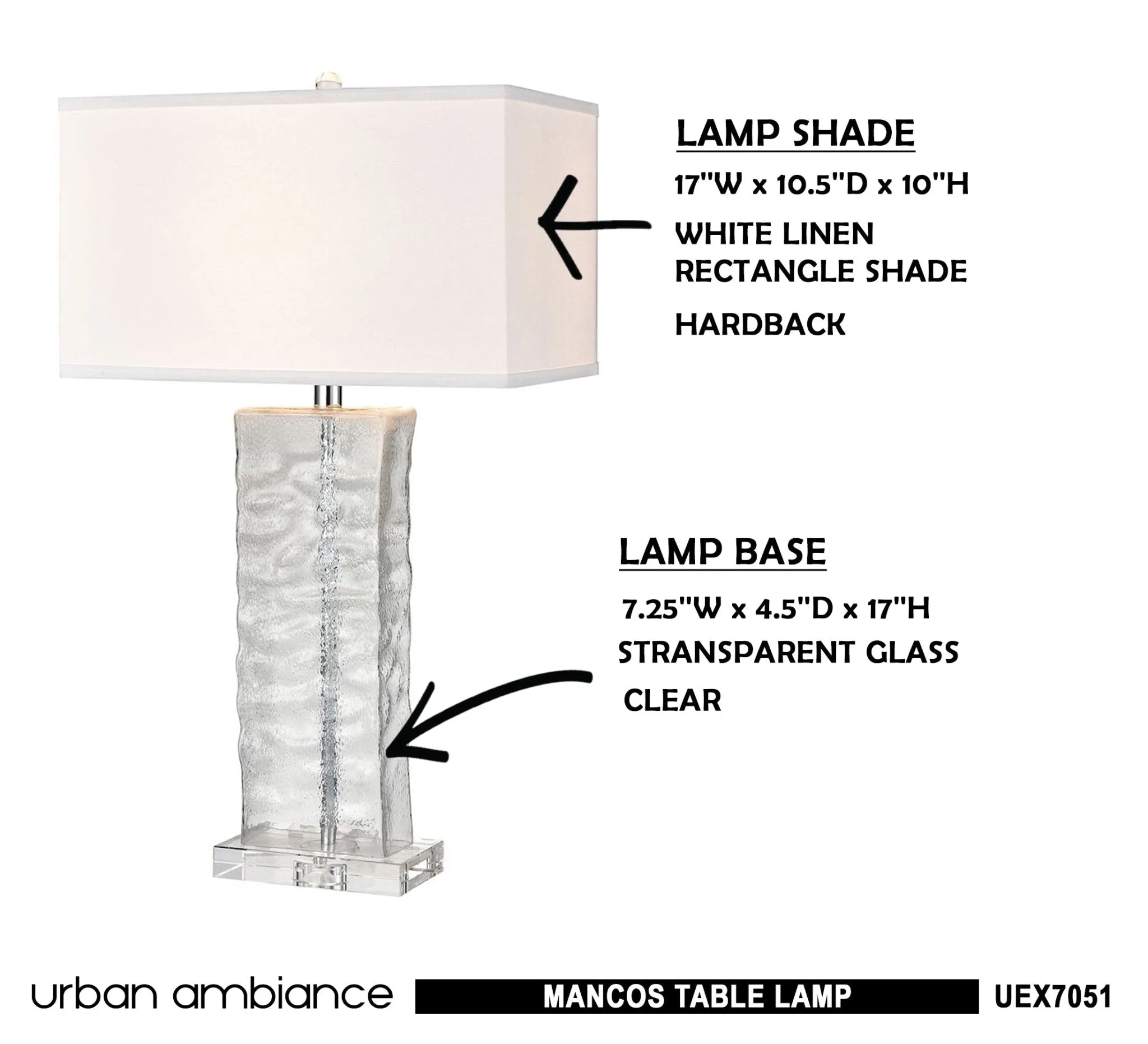 UEX7051 Contemporary Table Lamp 17''W x 10.5''D x 30''H, Clear Finish, Mancos Collection