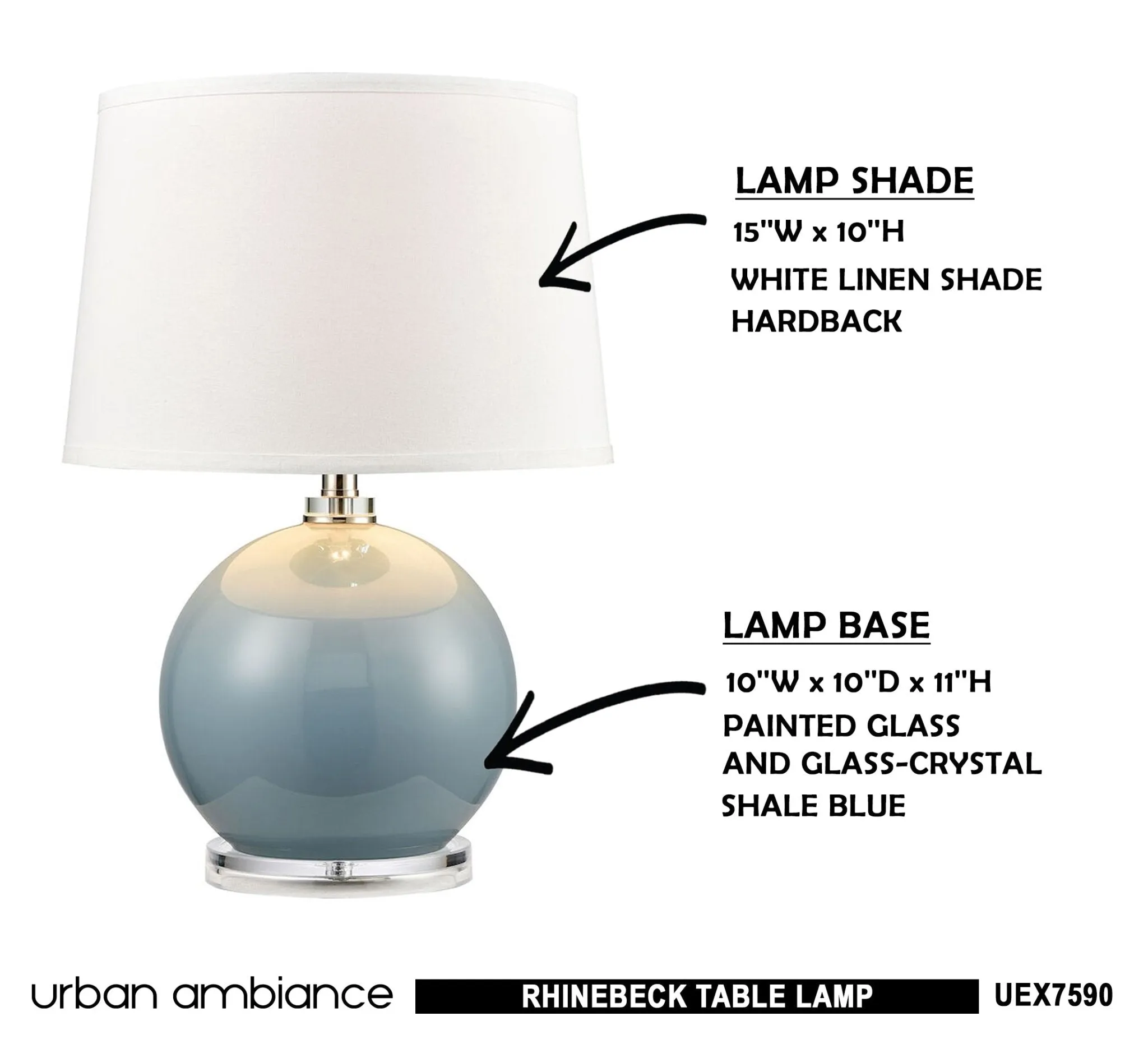 UEX7590 Coastal Table Lamp 15''W x 15''D x 22''H, Shale Blue Finish, Rhinebeck Collection