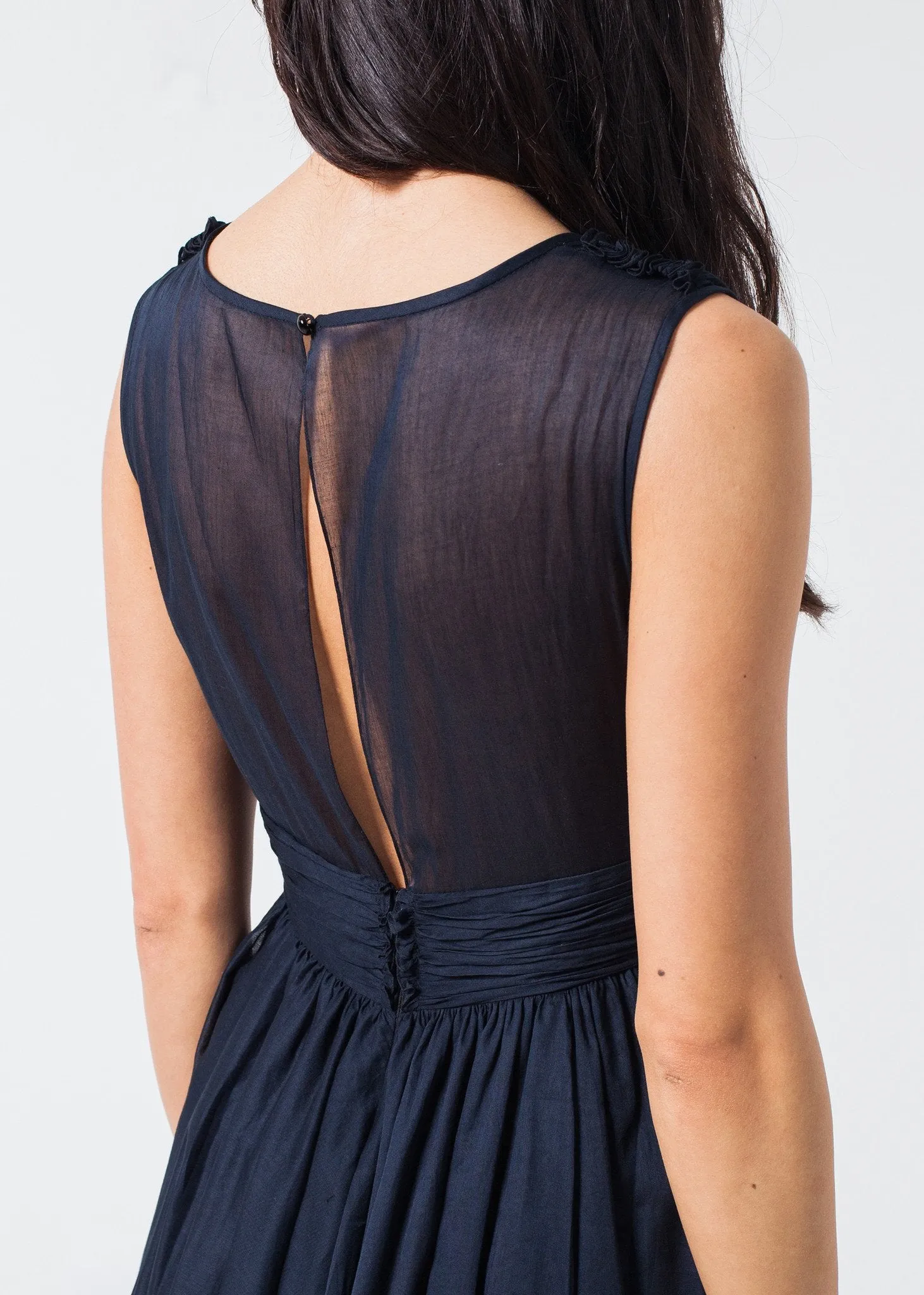 Voile V-Neck Dress in Navy