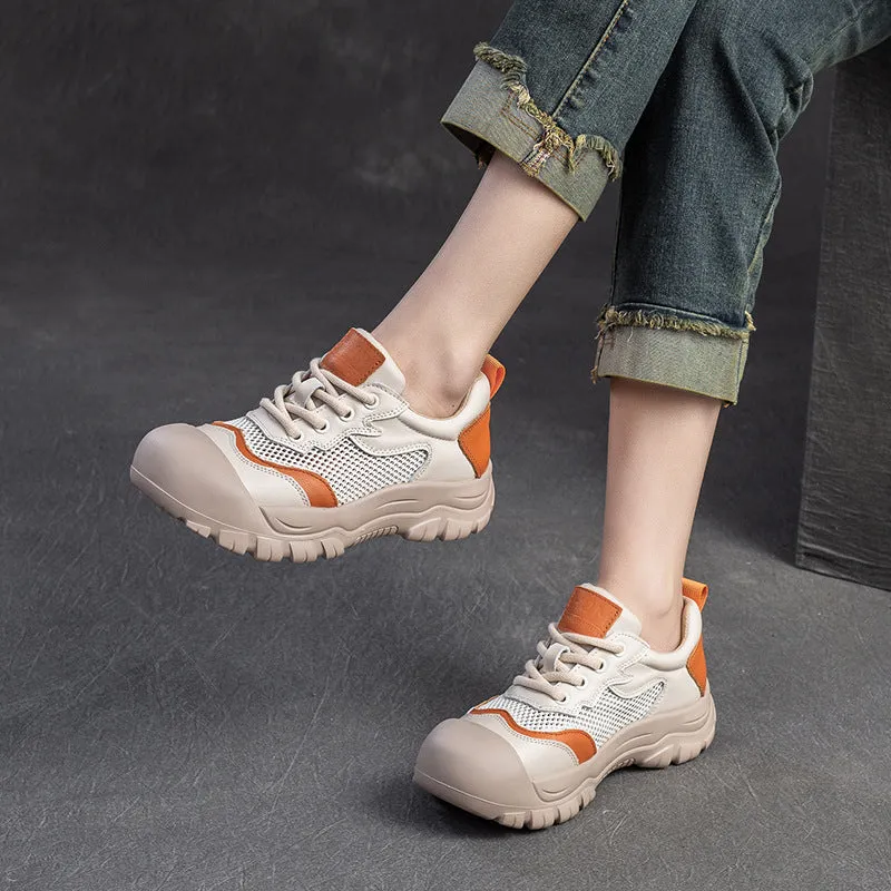 Women Fashion Breathable Mesh Leather Casual Shoes