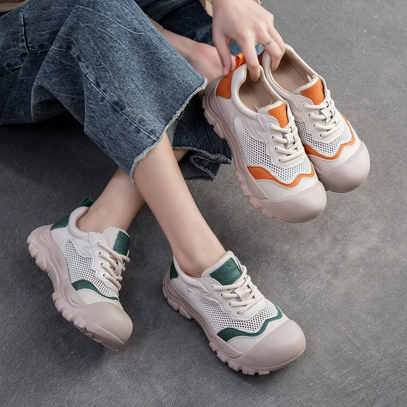 Women Fashion Breathable Mesh Leather Casual Shoes