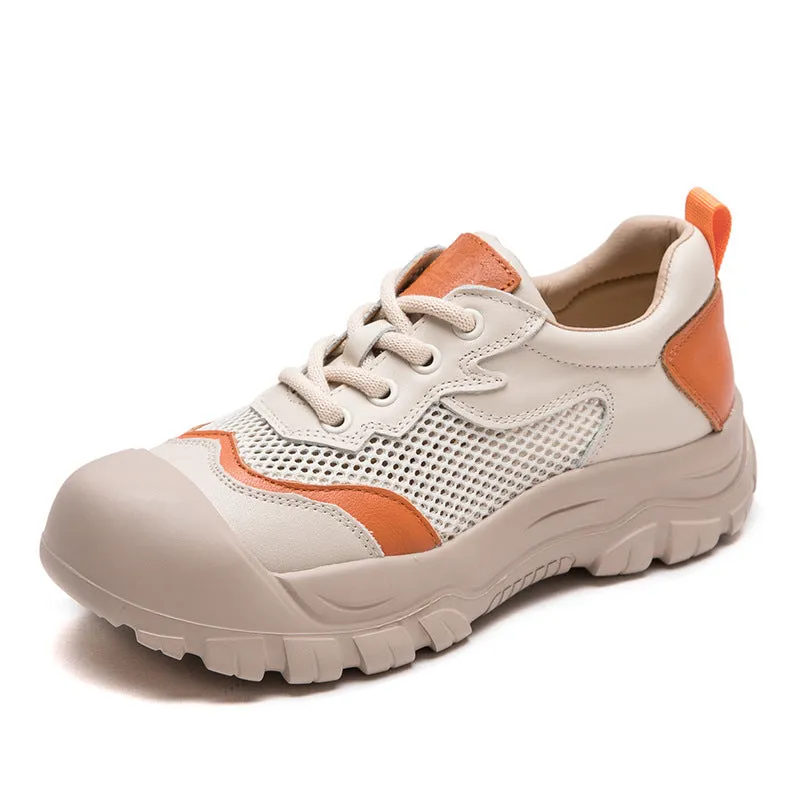 Women Fashion Breathable Mesh Leather Casual Shoes